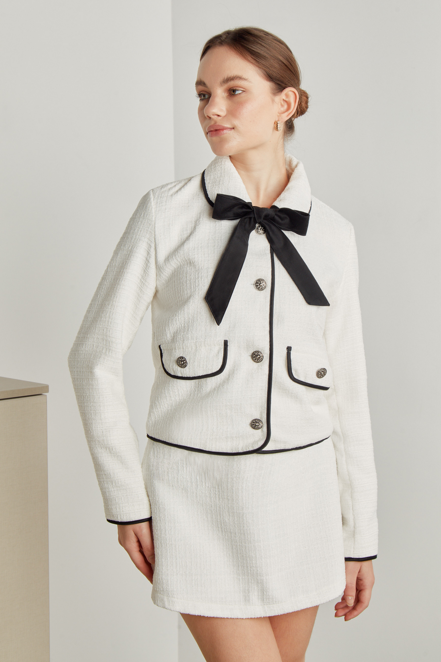 Blazer tweed contraste - Perla