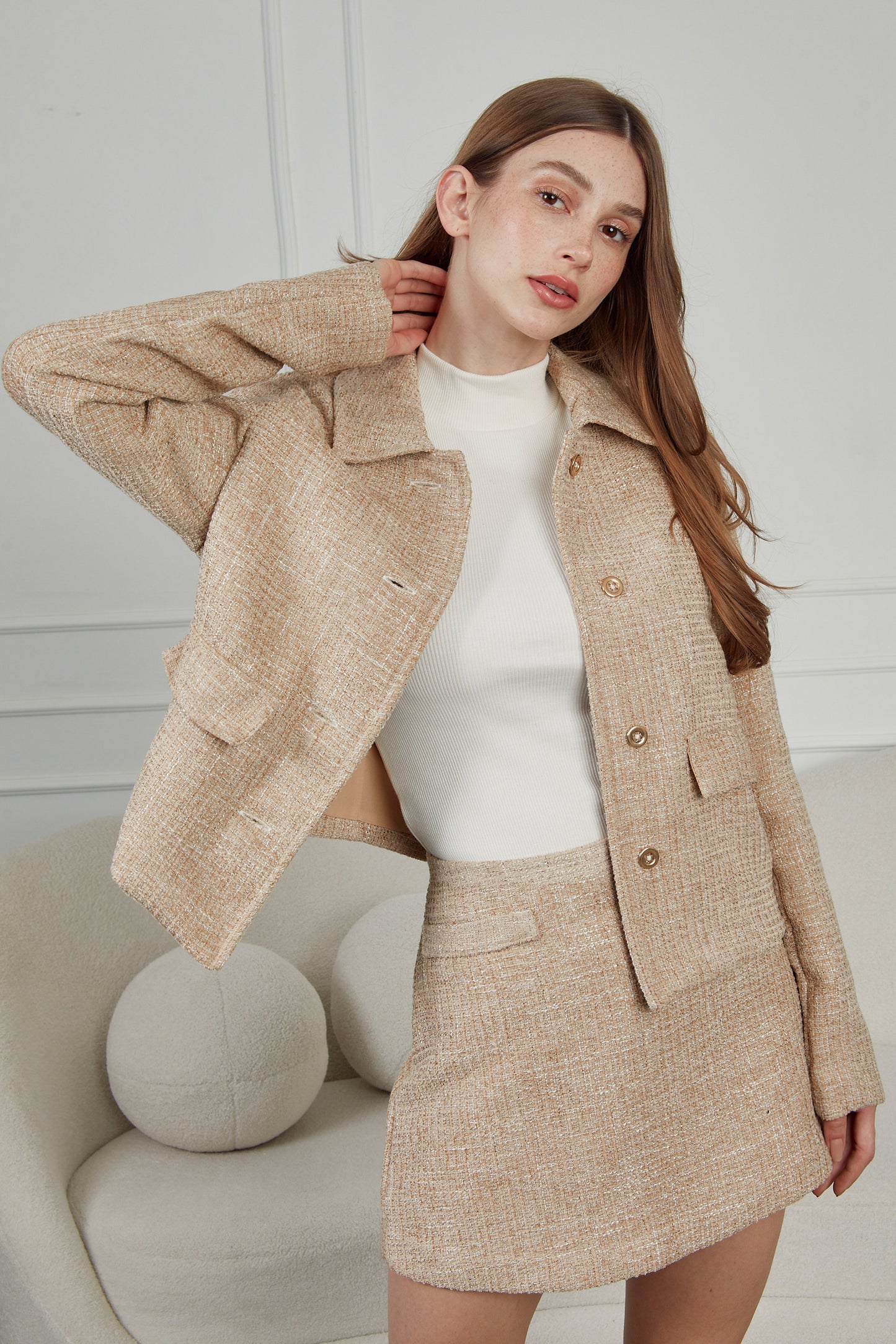 Blazer tweed botones - Beige