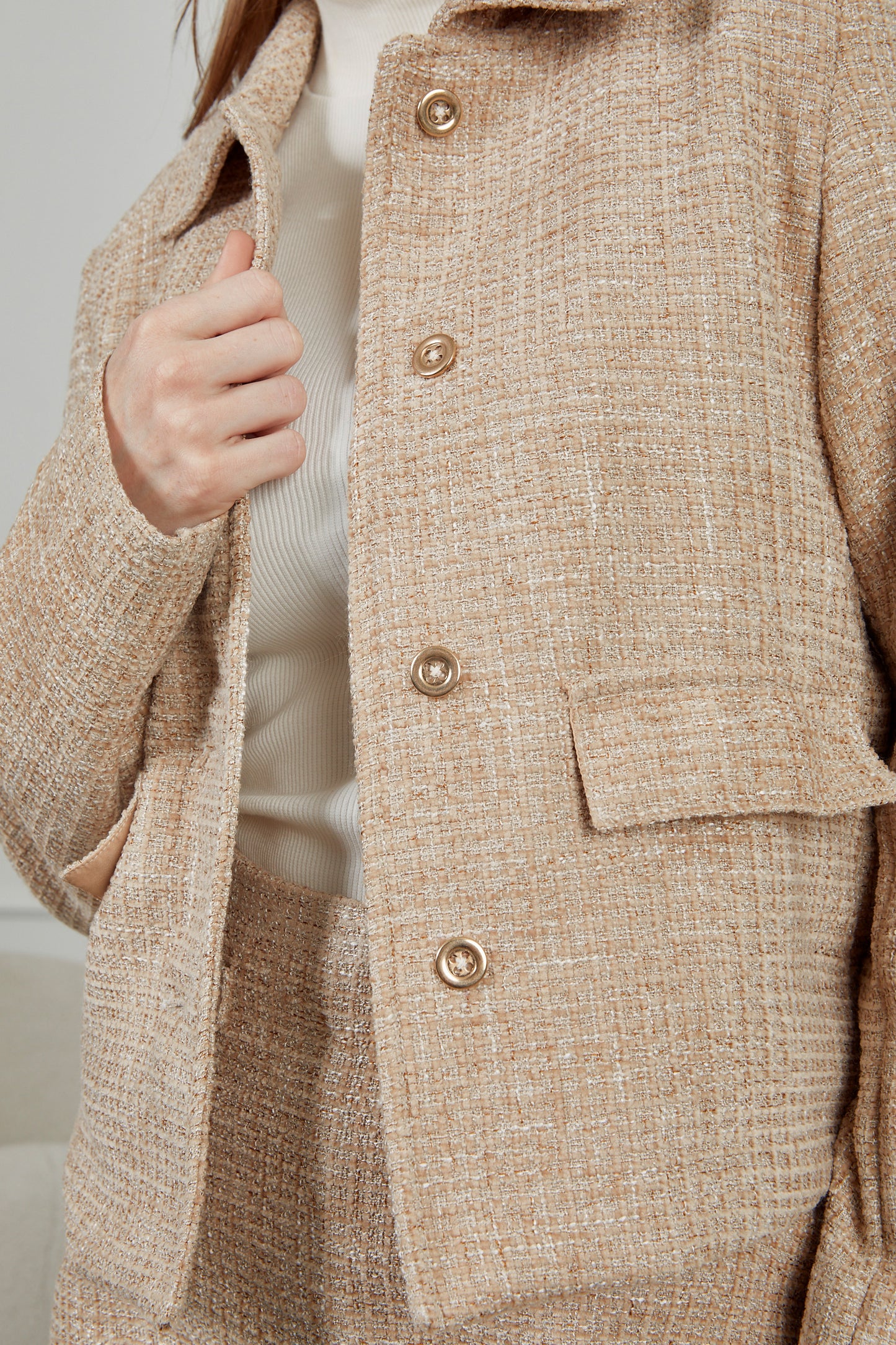 Blazer tweed botones - Beige