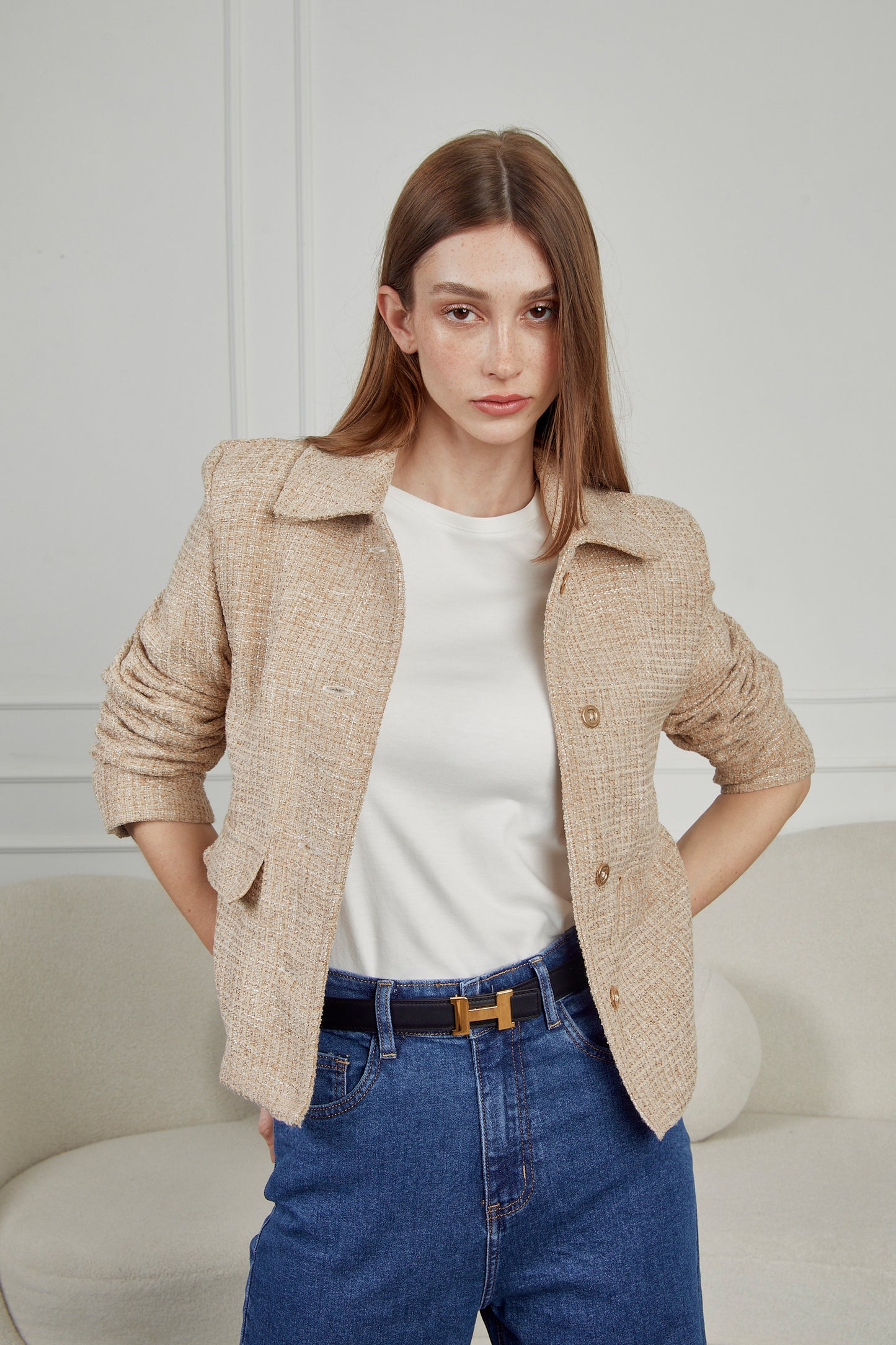 Blazer tweed botones - Beige