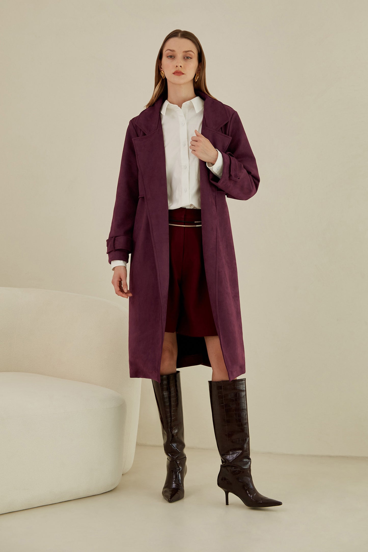 Trench largo suede - Borgoña