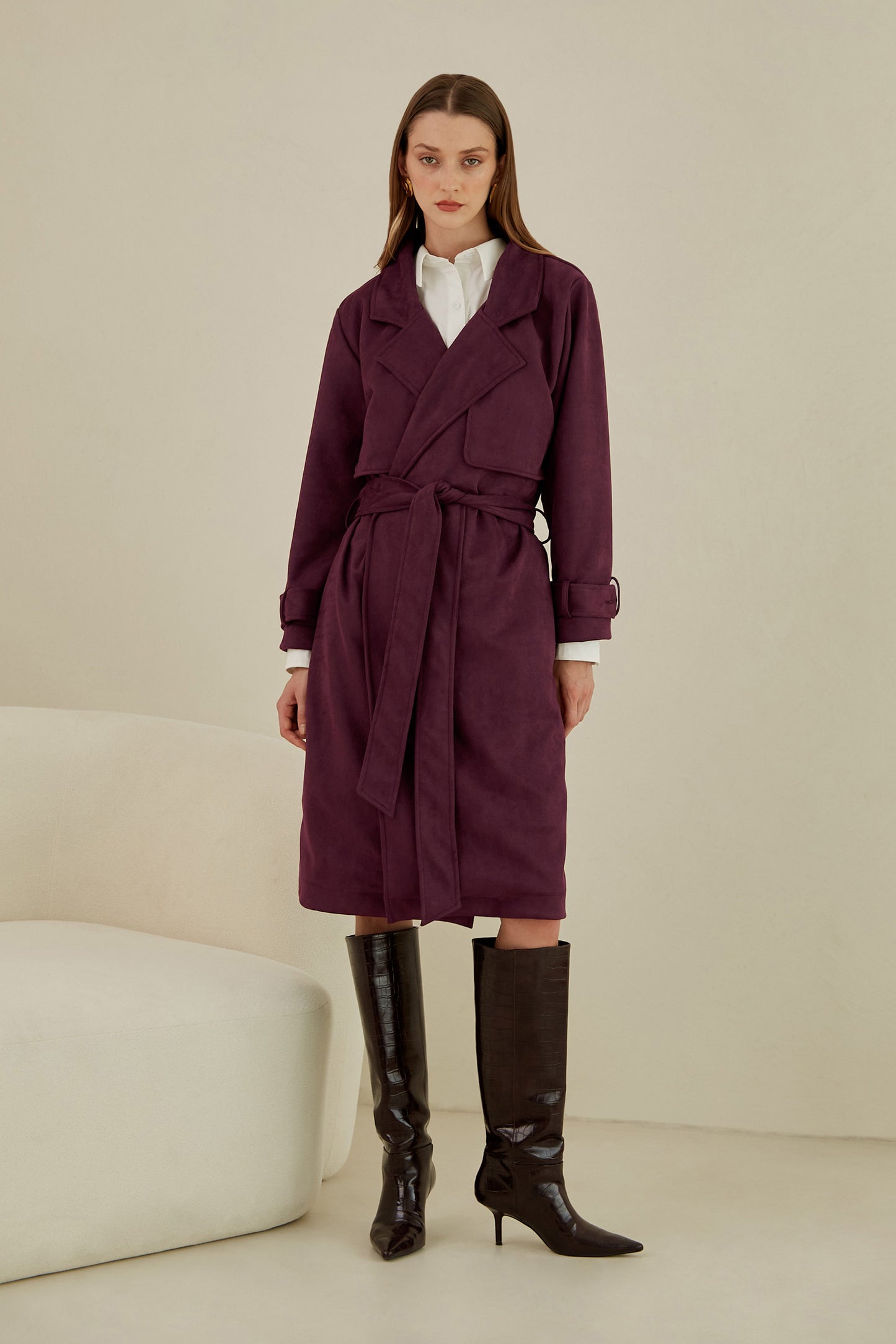 Trench largo suede - Borgoña