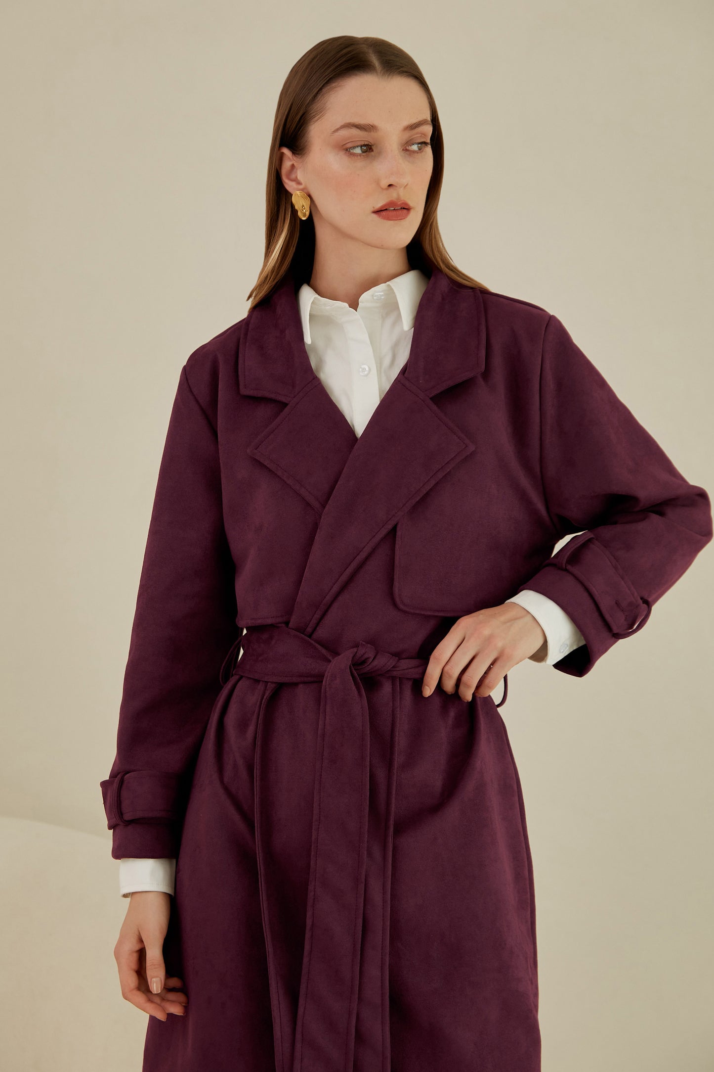 Trench largo suede - Borgoña