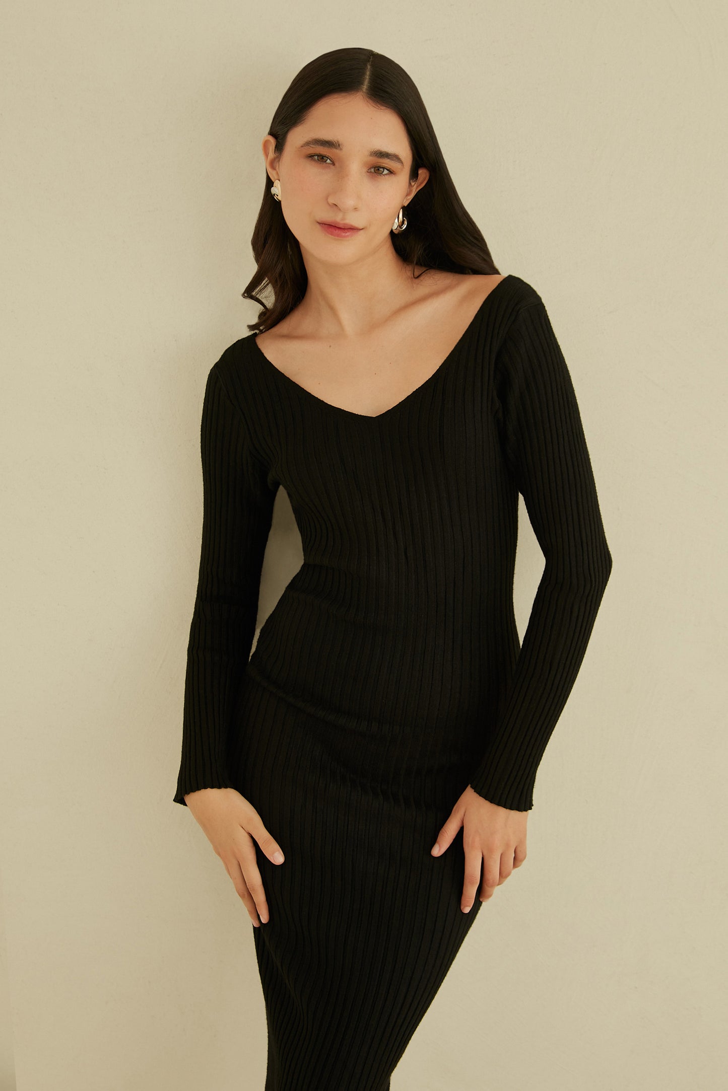 Vestido largo tejido - Negro