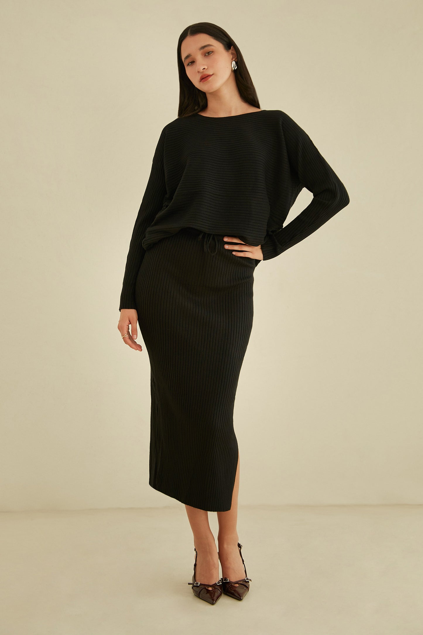 Jersey tejido manga larga - Negro