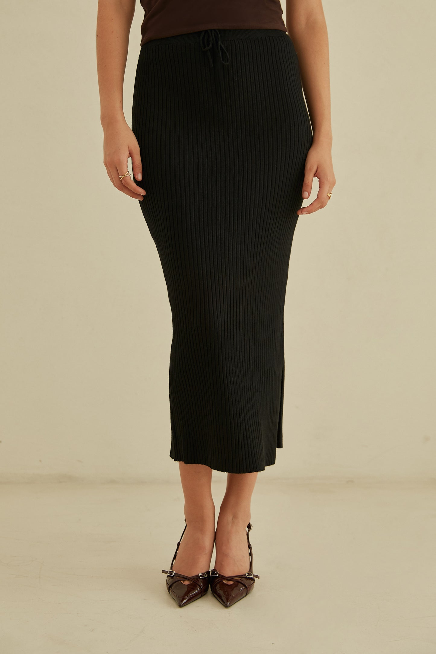 Falda midi tejida - Negro