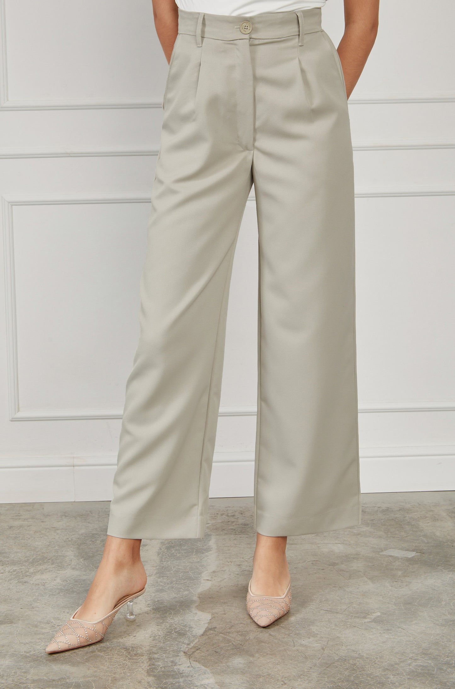 Pantalón drill wide leg - Beige grisáceo