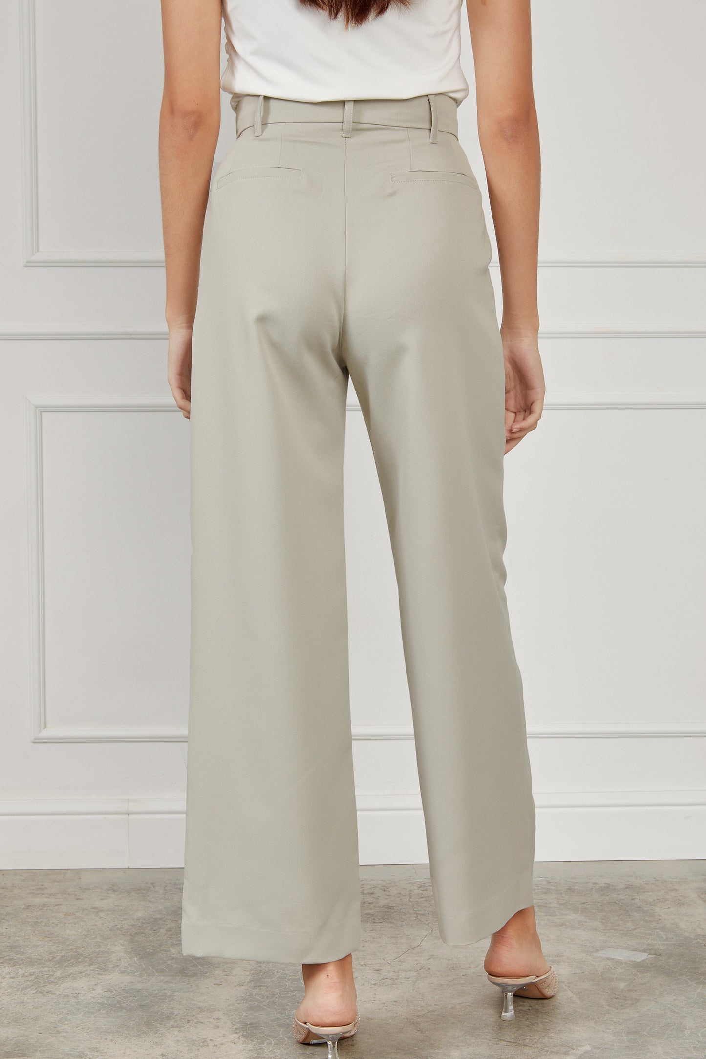 Pantalón drill wide leg - Beige grisáceo