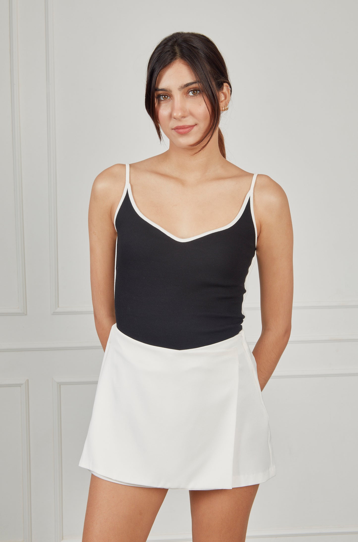 Top rib escote corazón - Negro