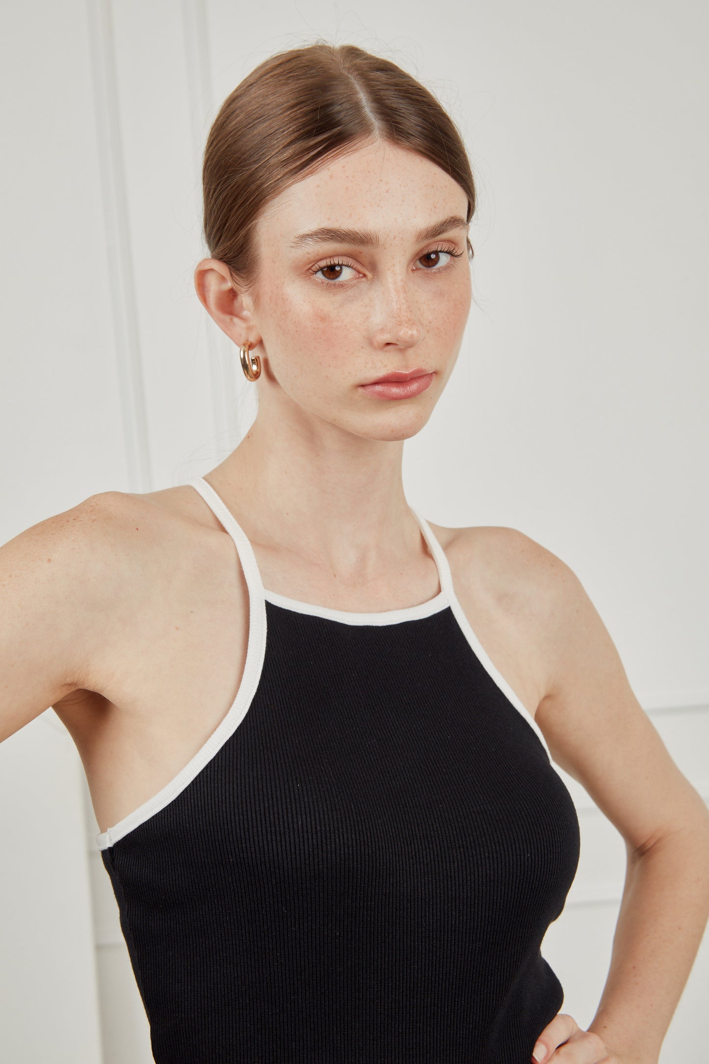 Top rib contraste sport - Negro
