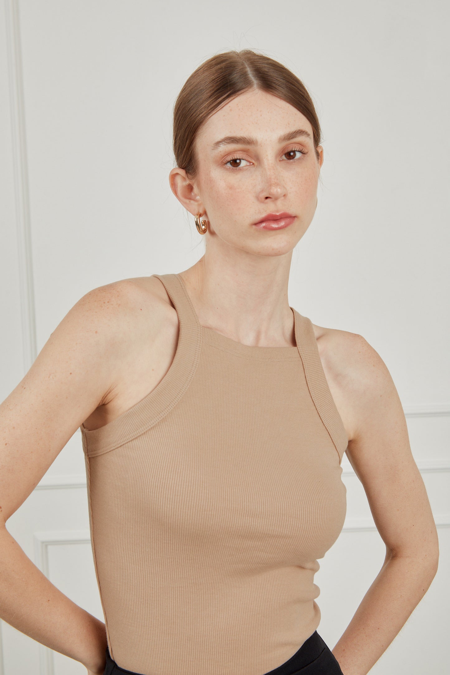 Top rib halter recto - Beige