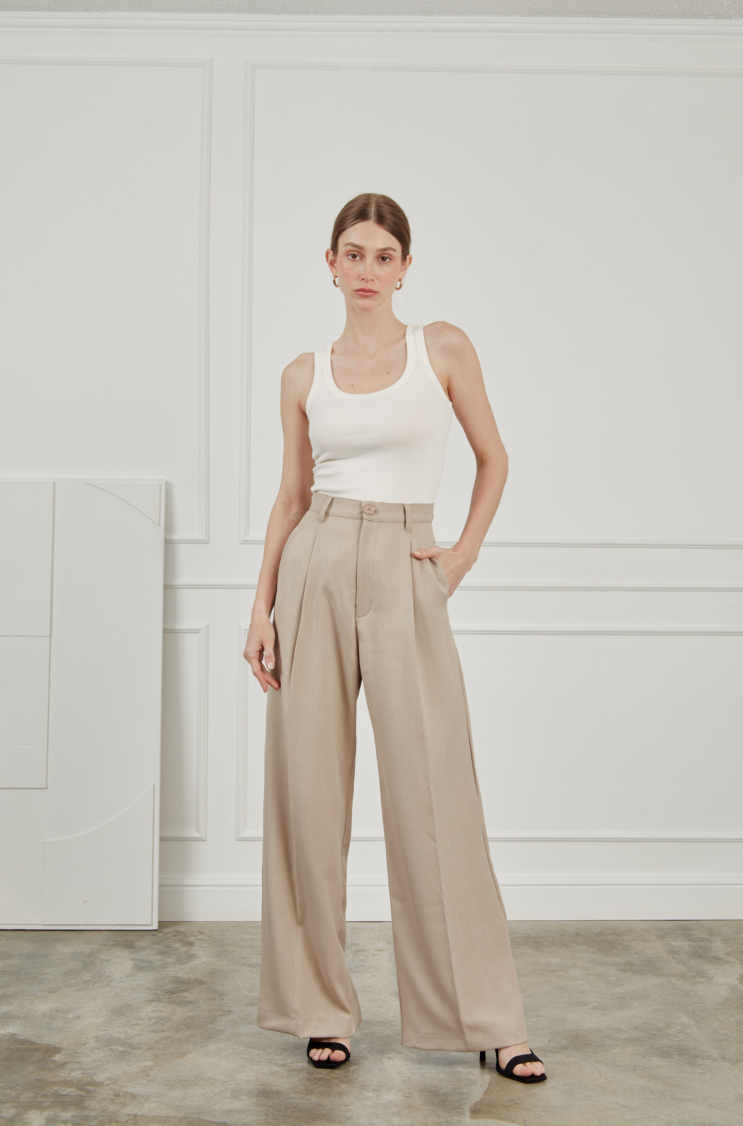 Pantalón sastre wide leg - Beige