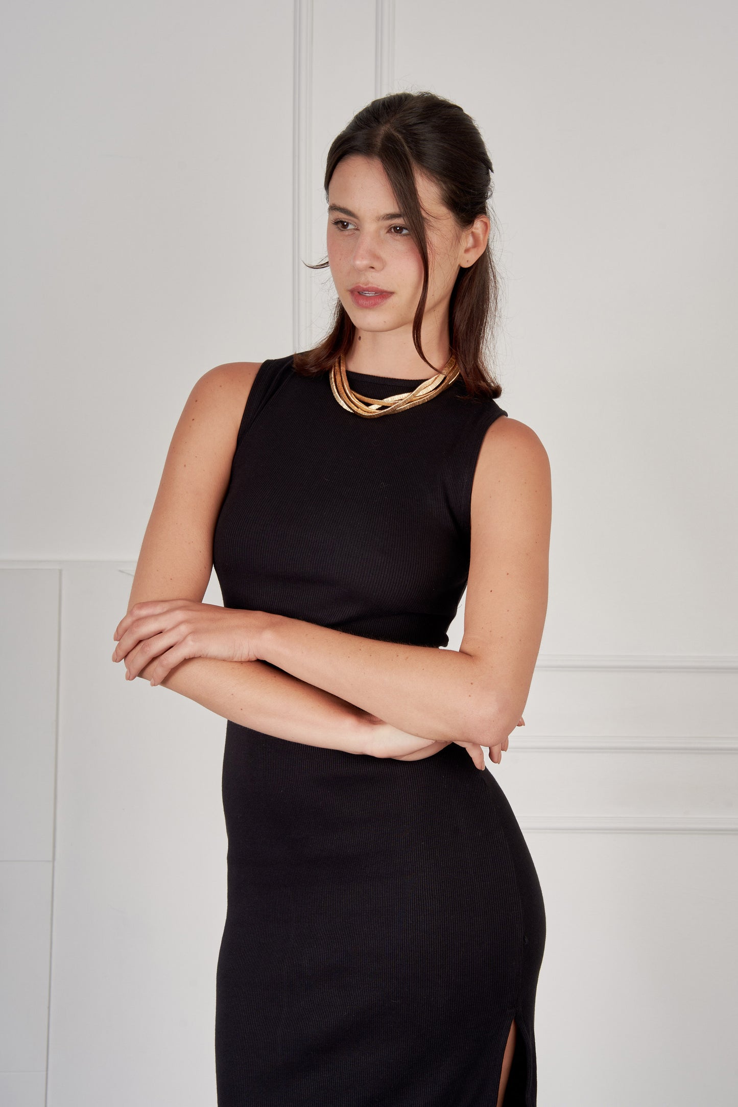 Vestido rib midi halter - Negro