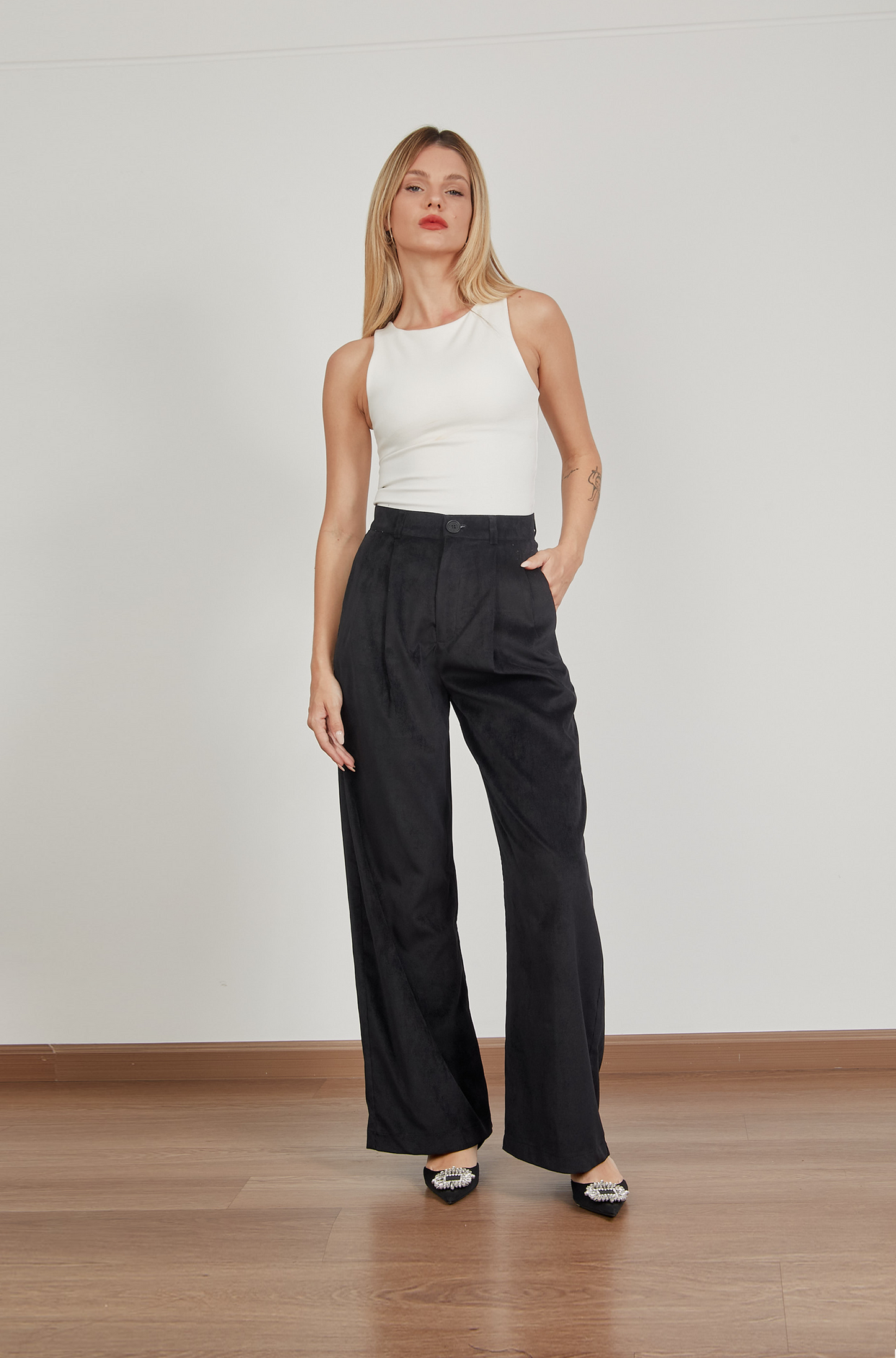 Pantalón corduroy wide leg - Negro