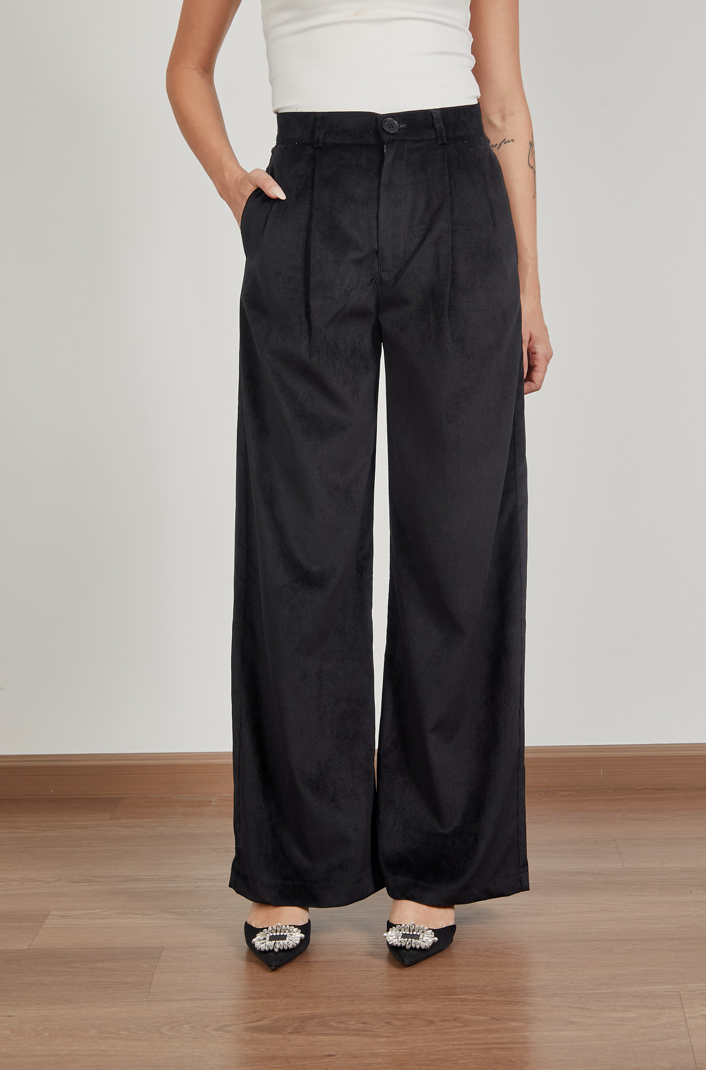 Pantalón corduroy wide leg - Negro