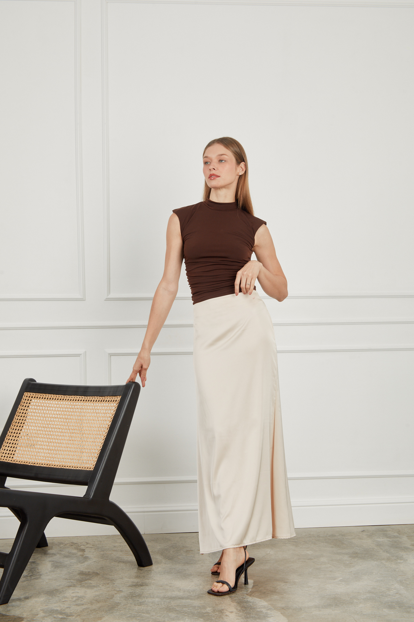 Falda midi satín - Champagne