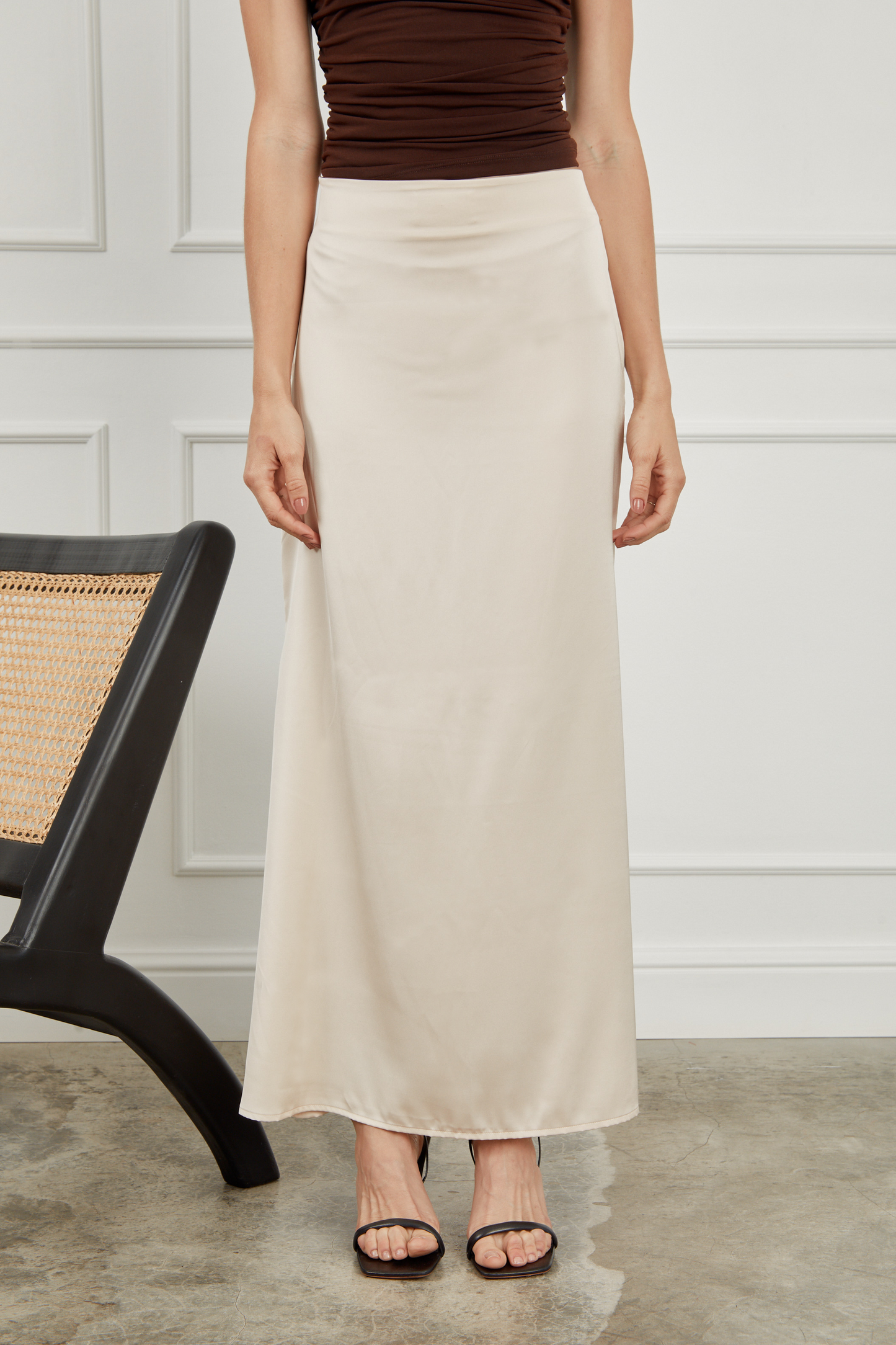 Falda midi satín - Champagne