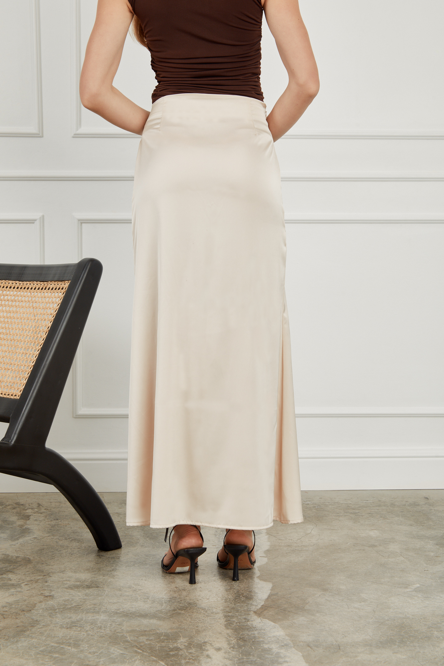 Falda midi satín - Champagne