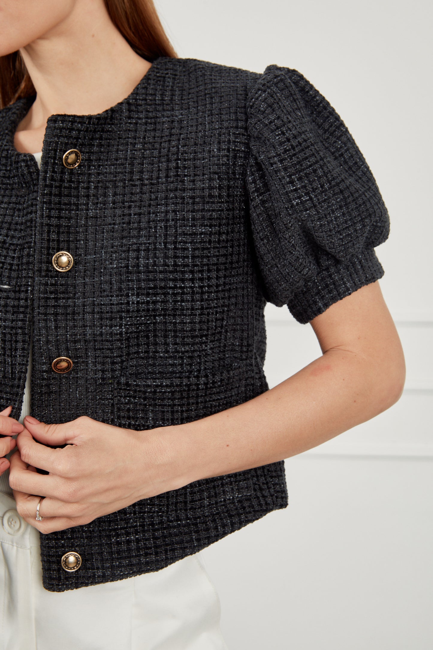 Blazer tweed manga corta - Negro