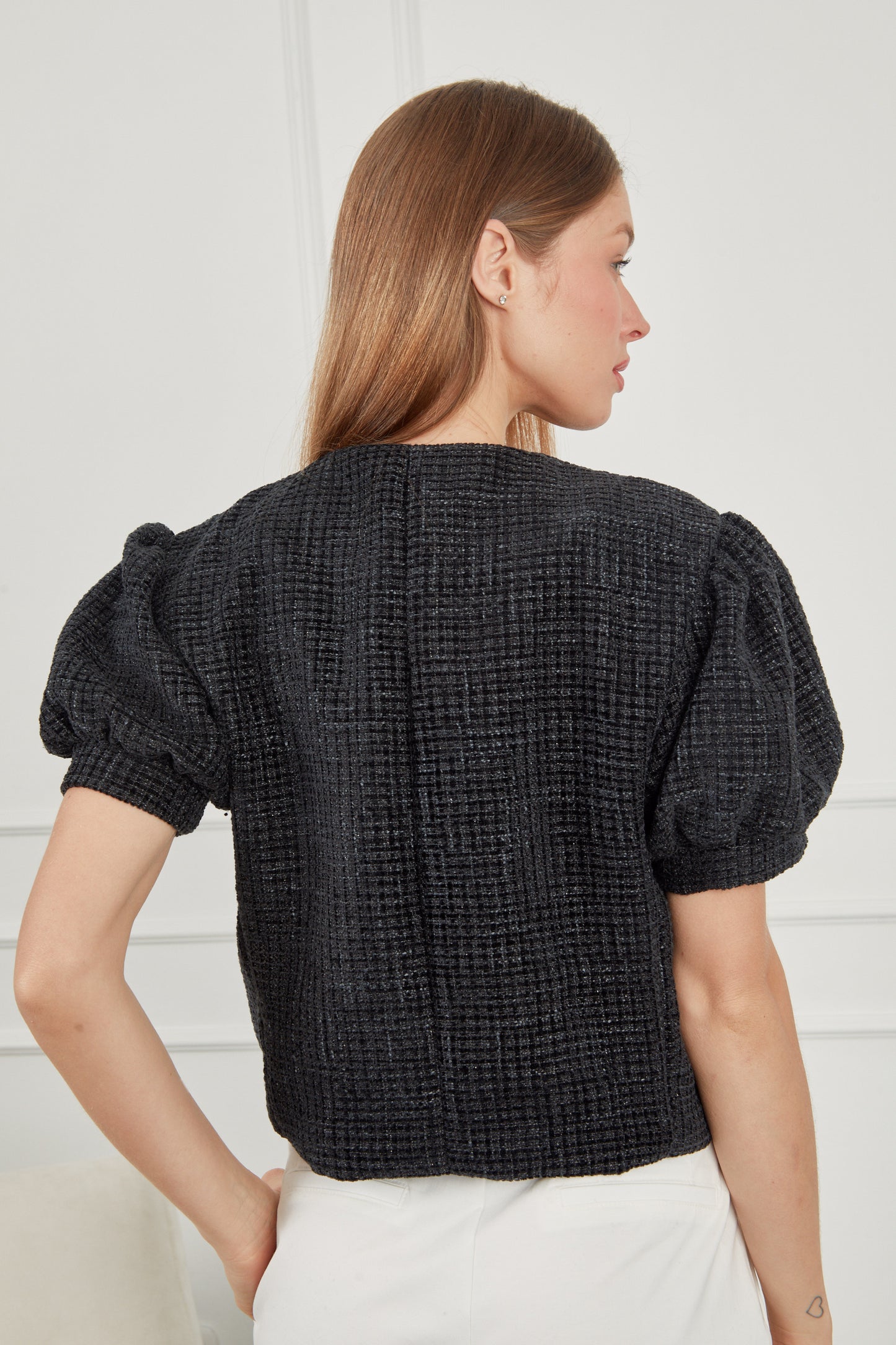 Blazer tweed manga corta - Negro