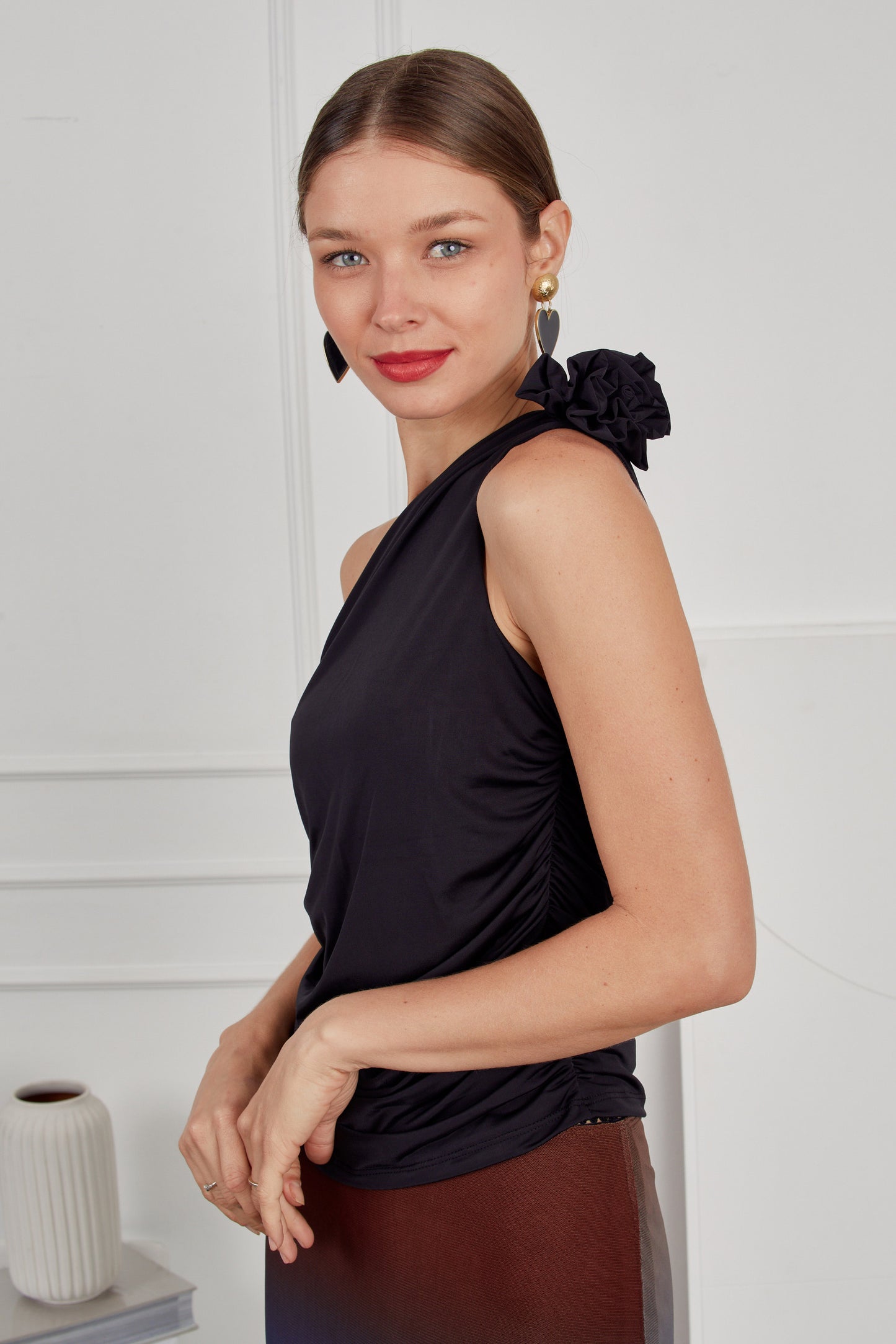 Top drapeado rosas - Negro
