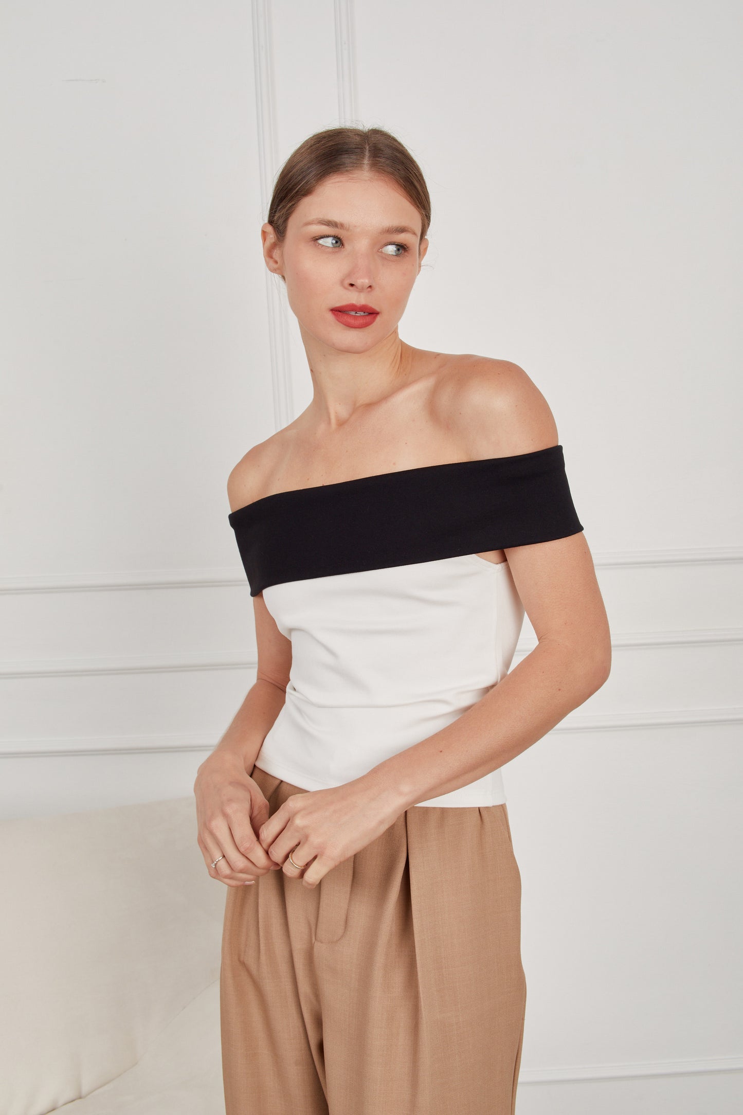 Top off shoulder contraste - Perla