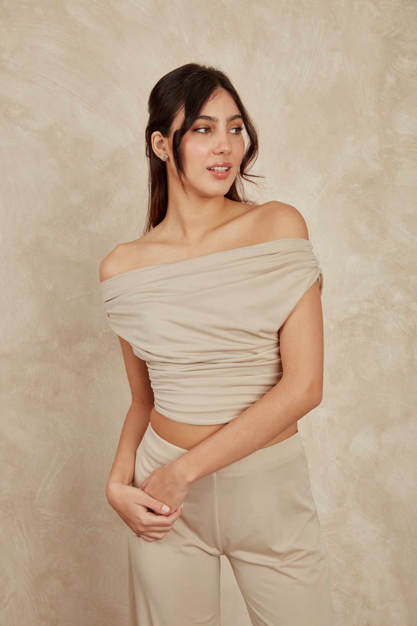 Top off shoulder drapeado - Beige