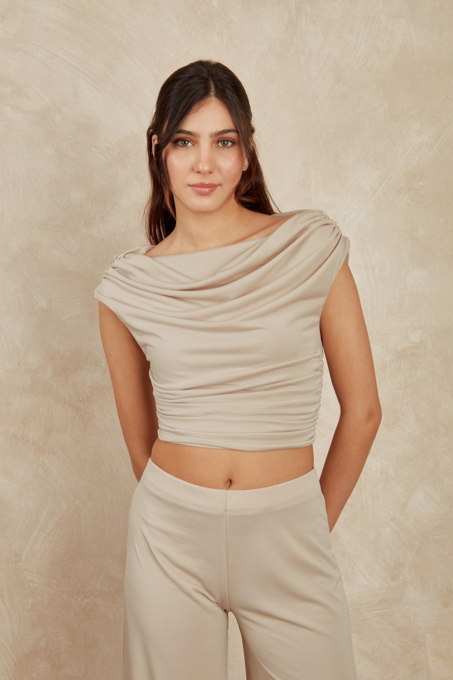 Top off shoulder drapeado - Beige