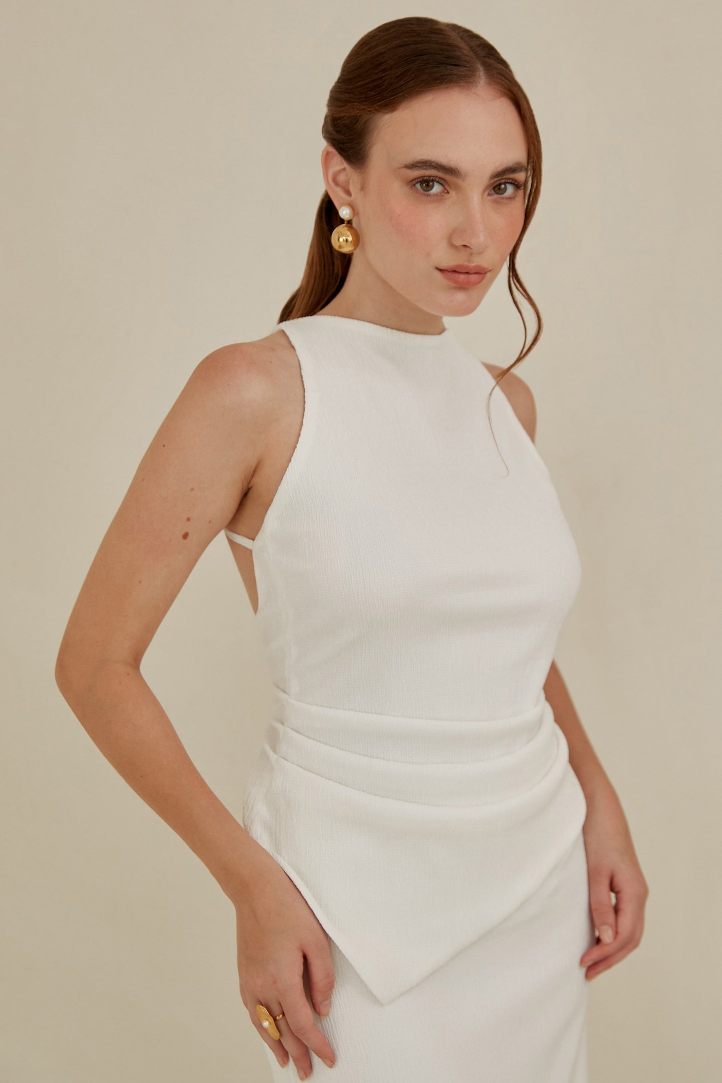 Blusa cuello ojal asimétrico - Perla