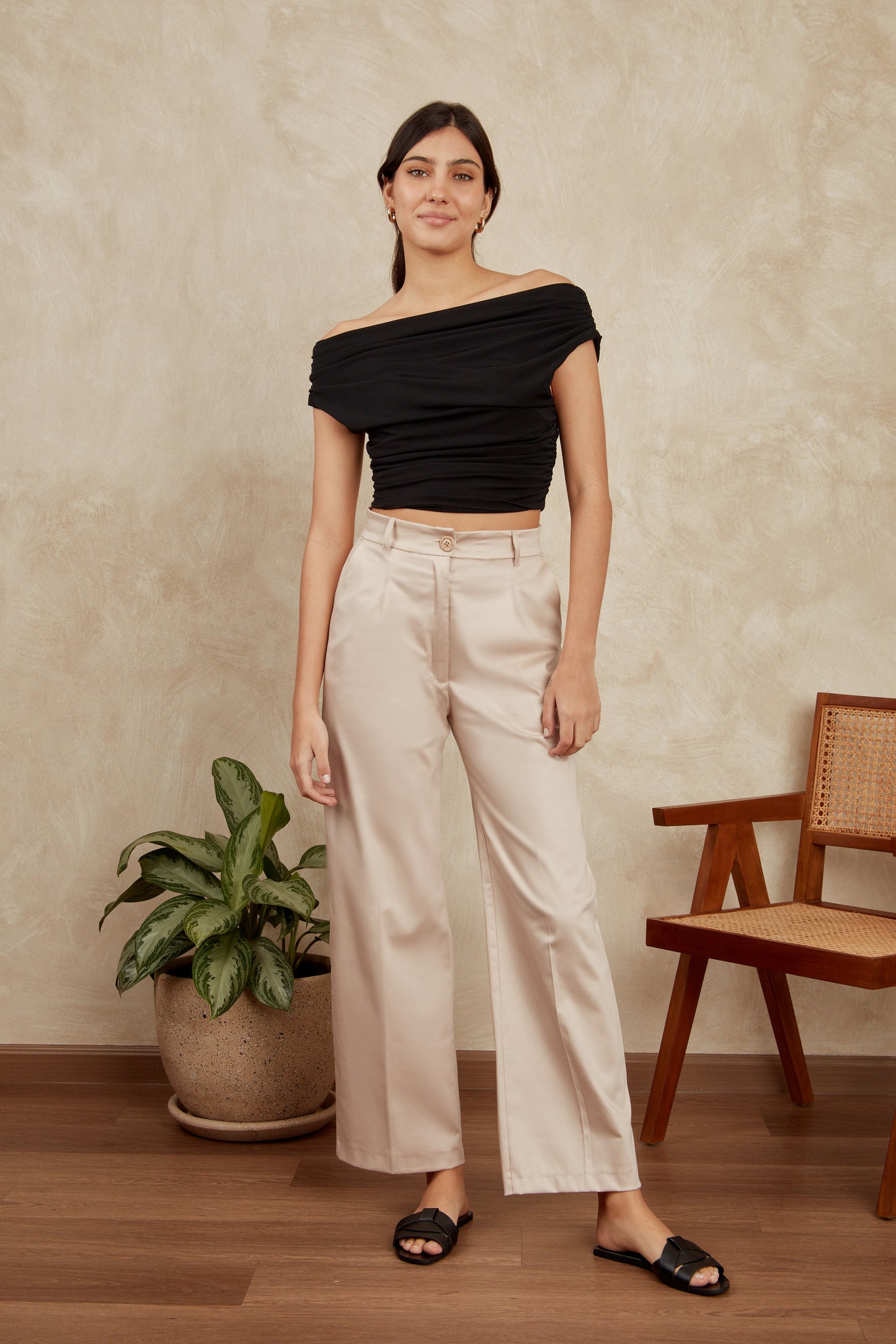 Pantalón drill wide leg - Beige