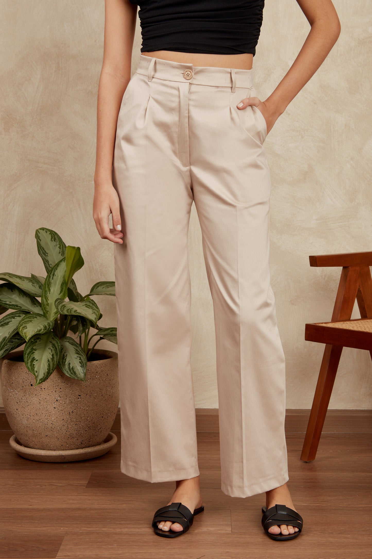Pantalón drill wide leg - Beige