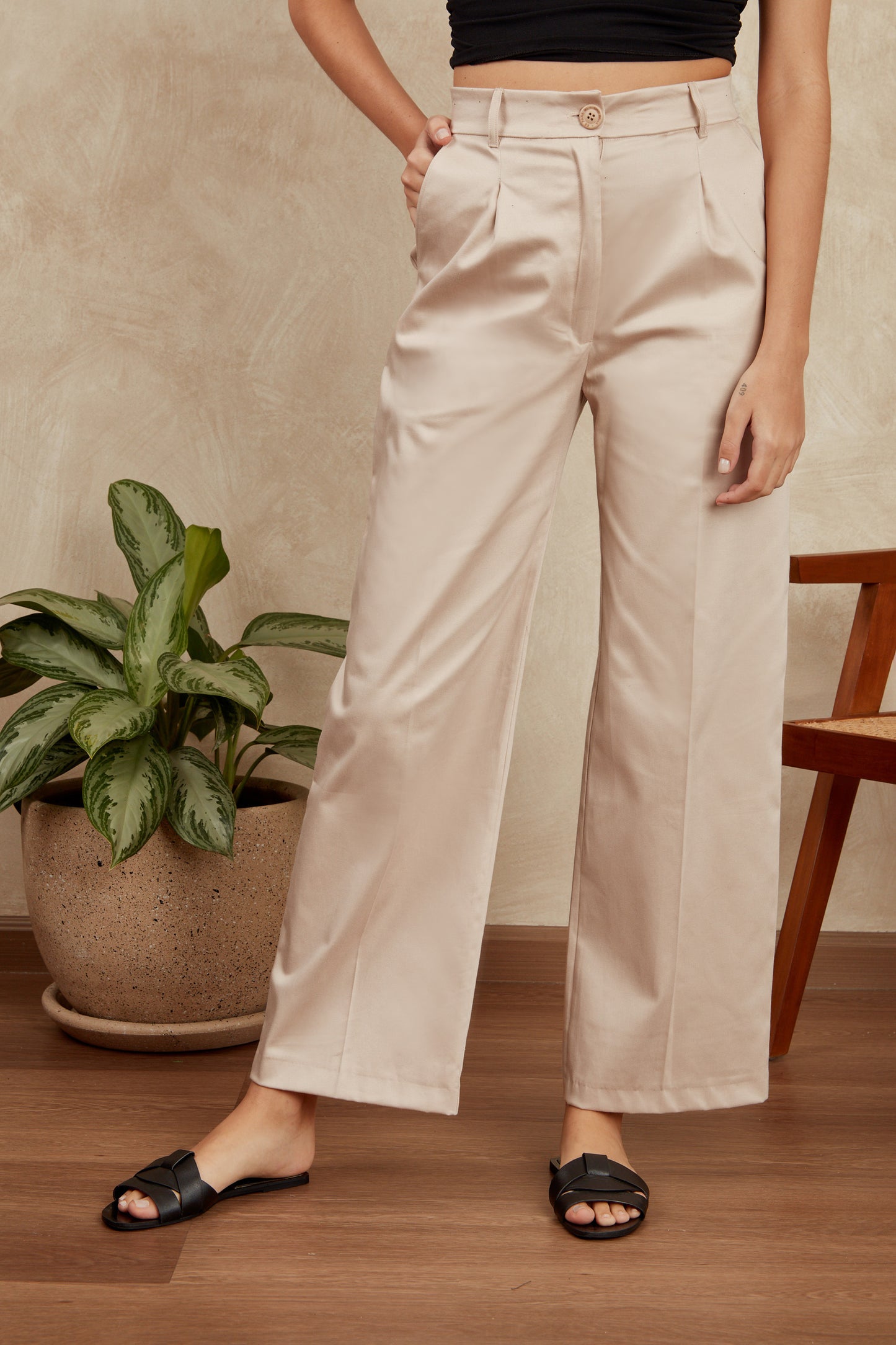 Pantalón drill wide leg - Beige