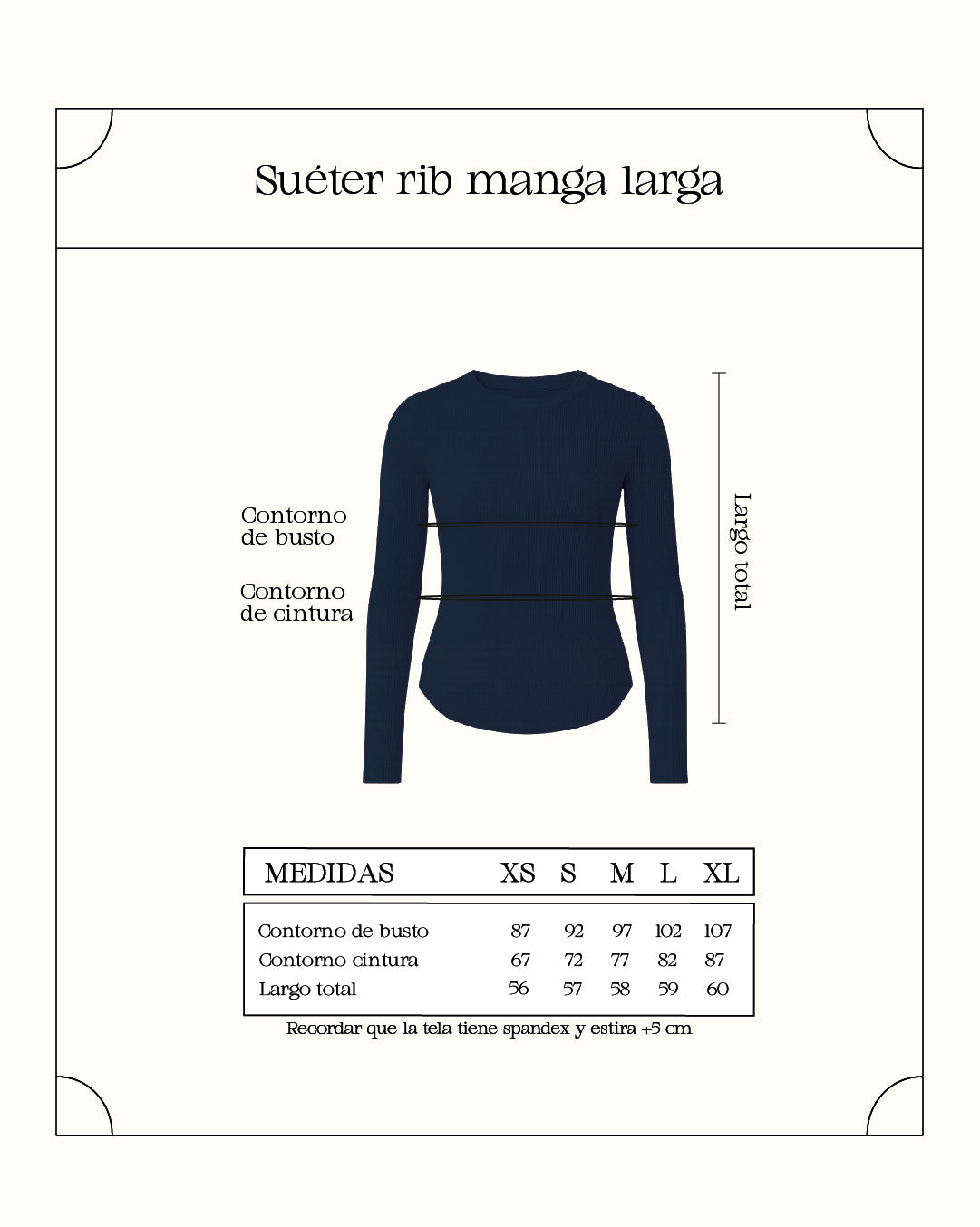 Suéter rib manga larga - Azul