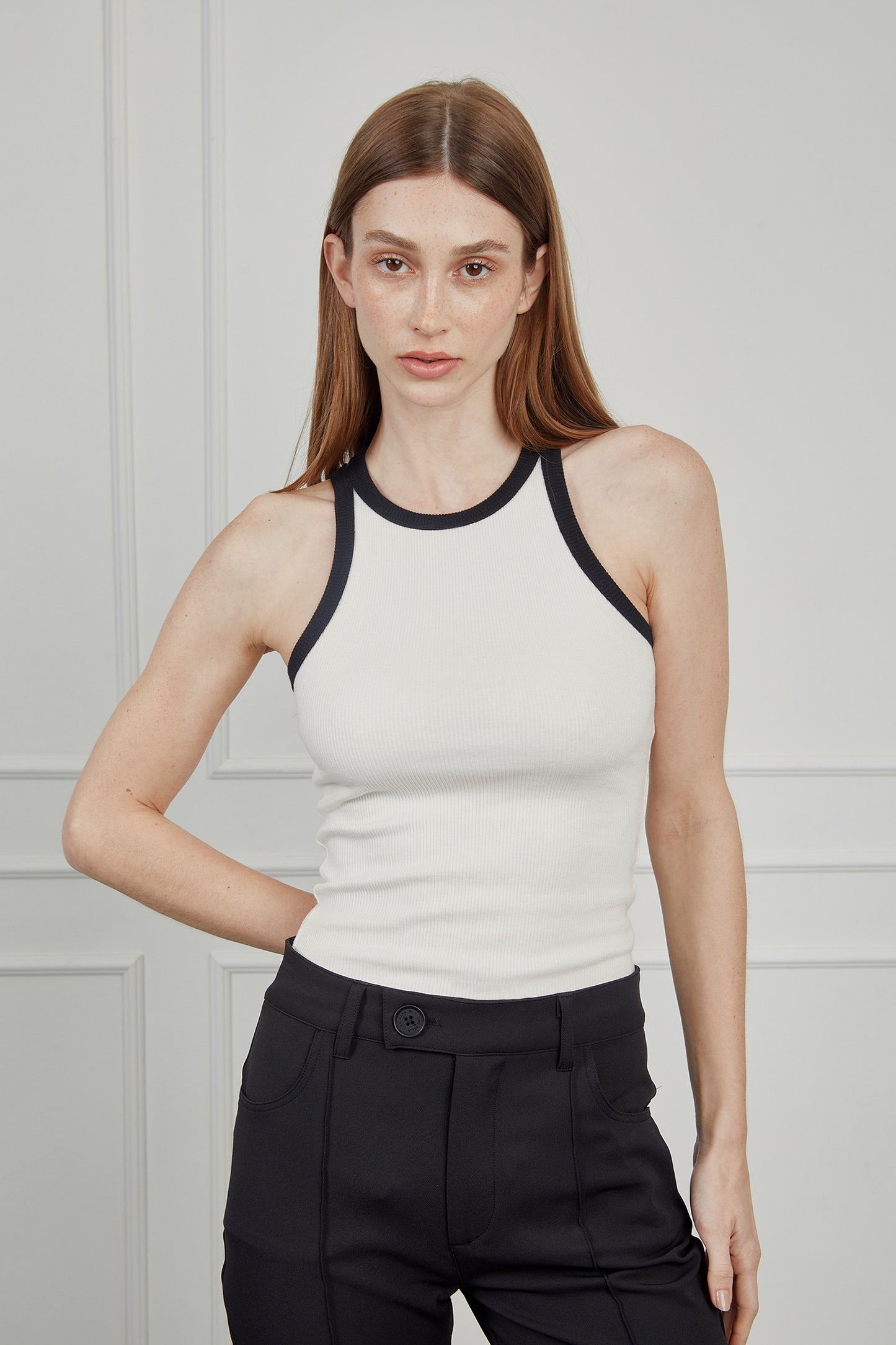 Top rib contraste - Perla