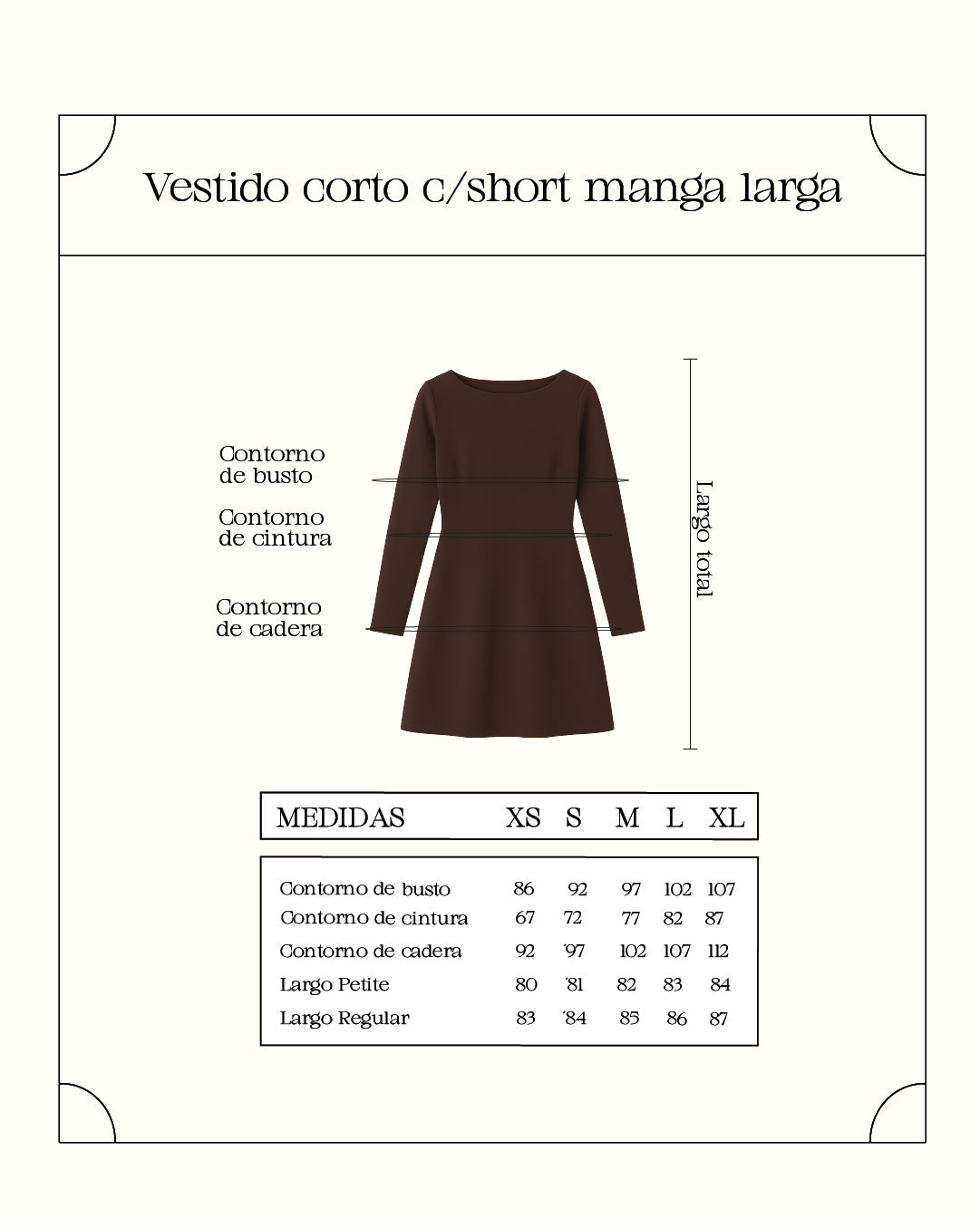 Vestido corto c/ short manga larga - Chocolate