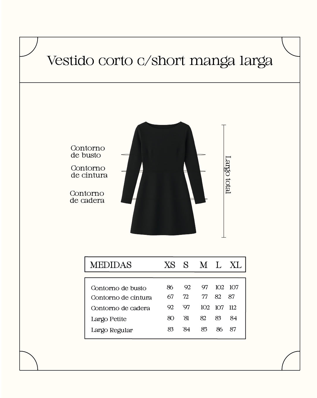 Vestido corto c/ short manga larga - Negro