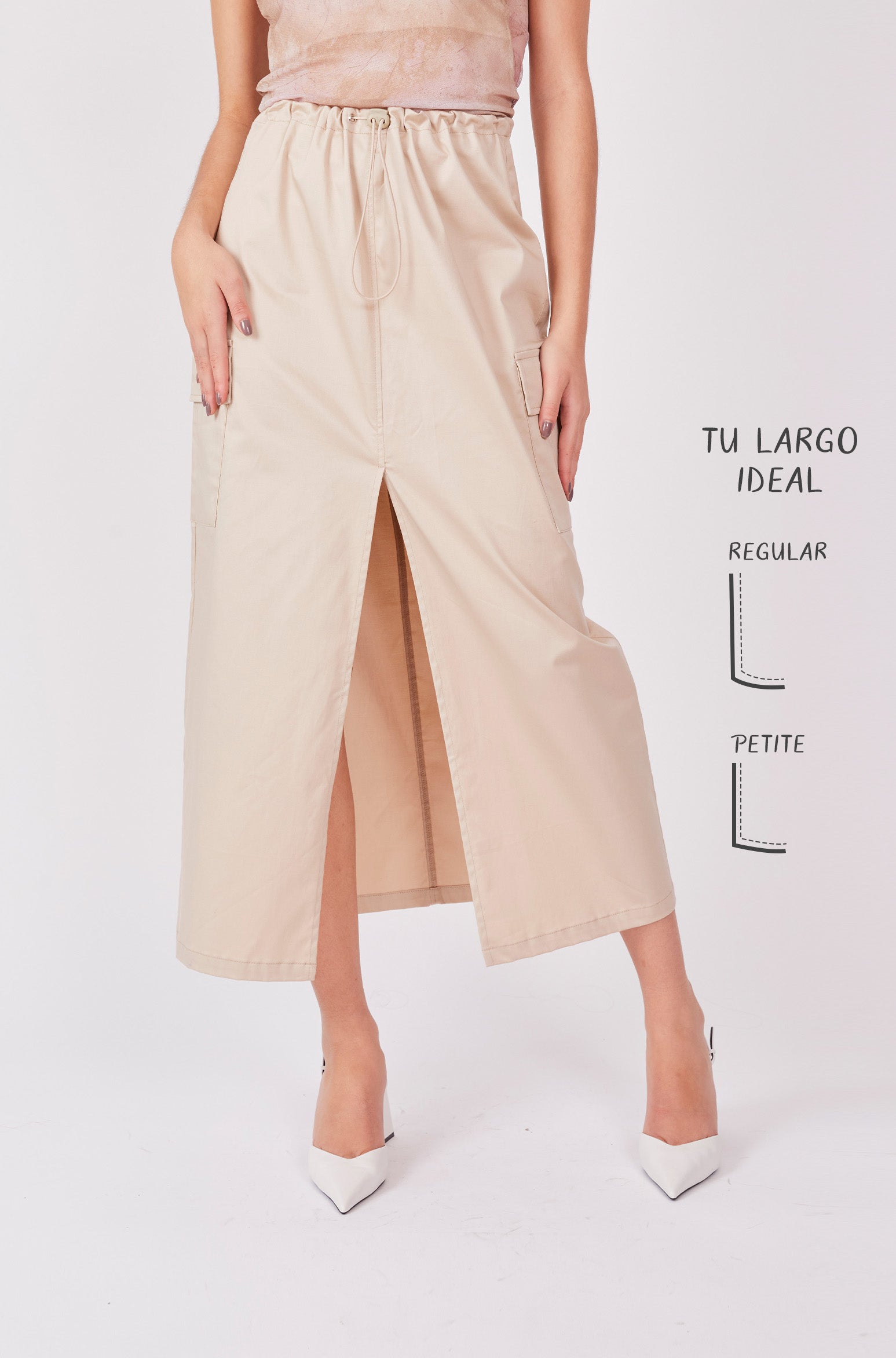 Falda drill larga - Beige claro