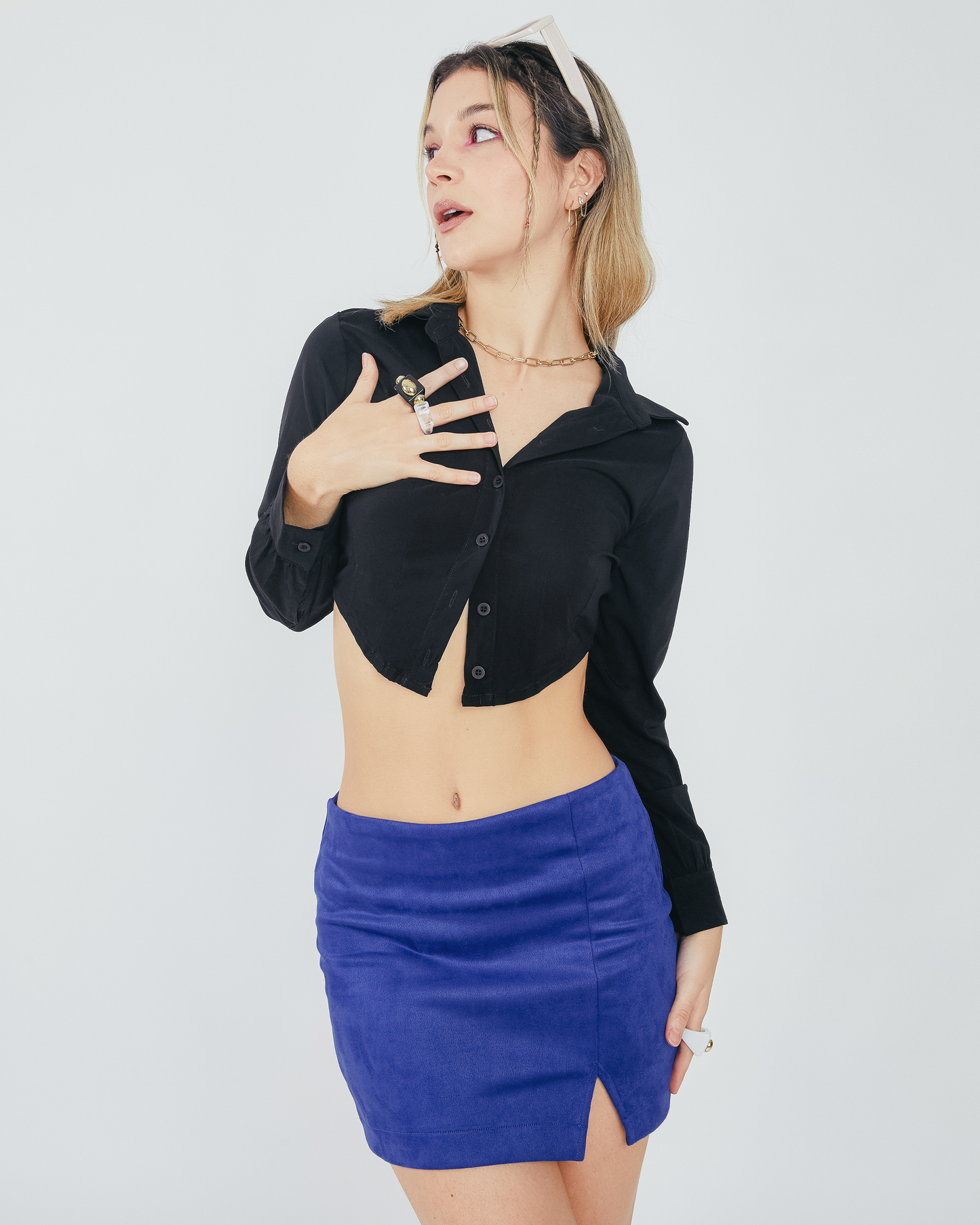 Falda sued corta - Azul