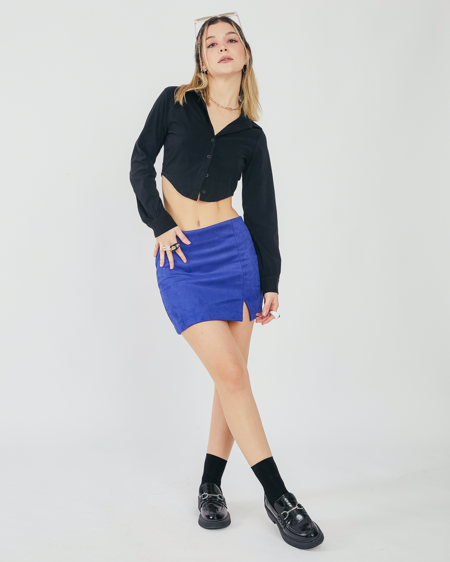 Falda sued corta - Azul