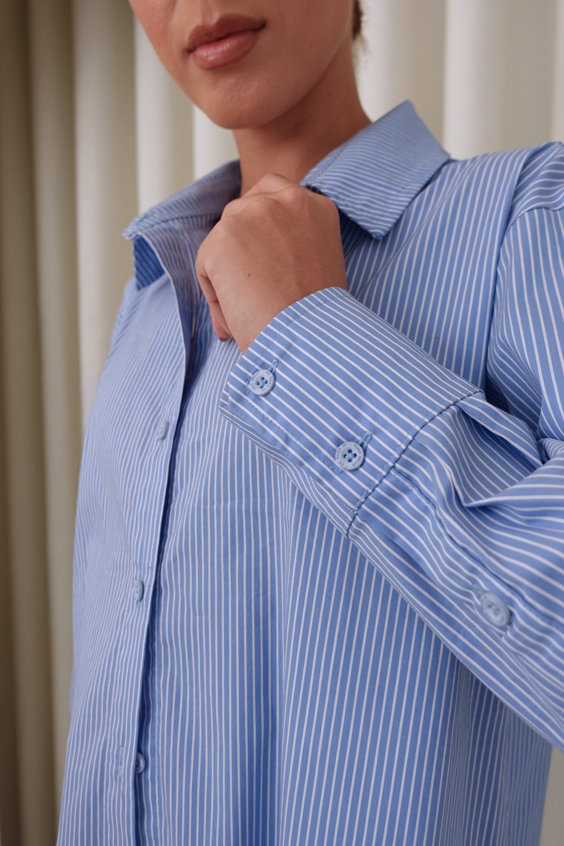 Camisa rayas algodón  - Celeste