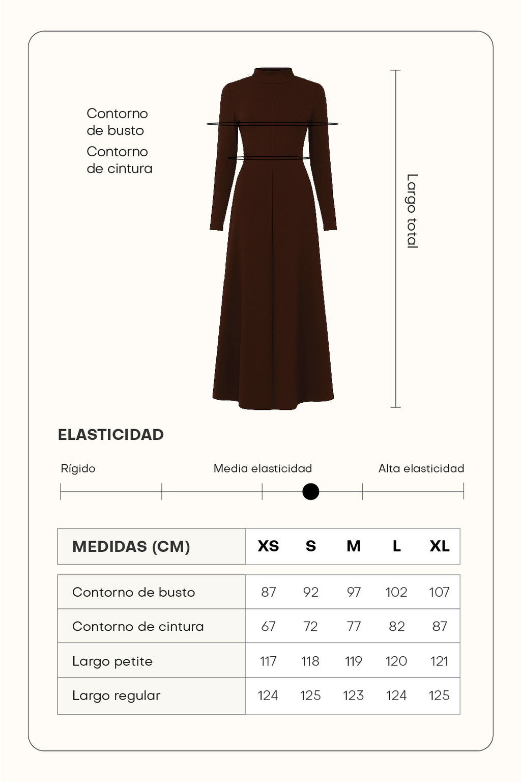 Vestido midi manga larga - Chocolate