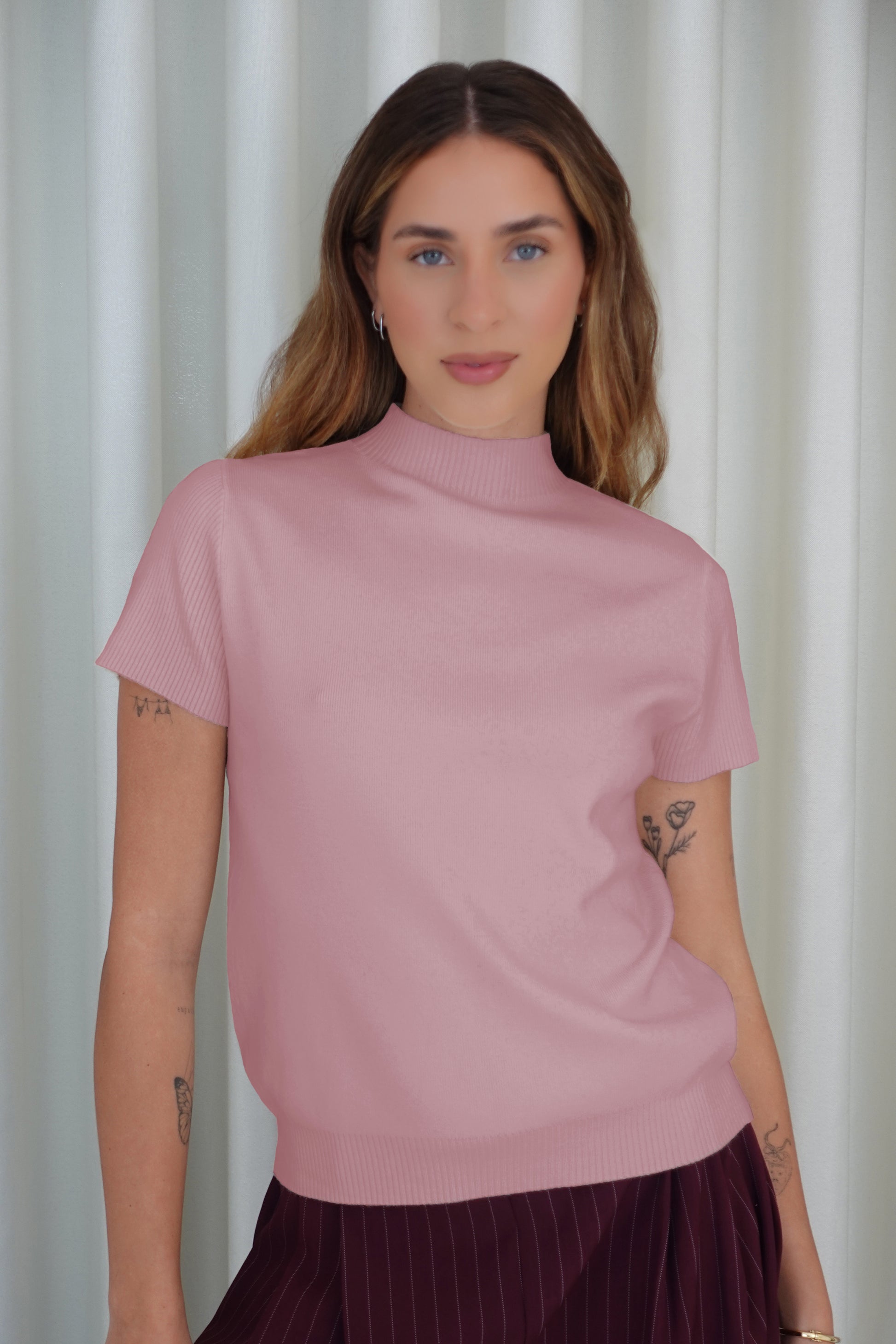 Suéter tejido cuello alto - Rosado