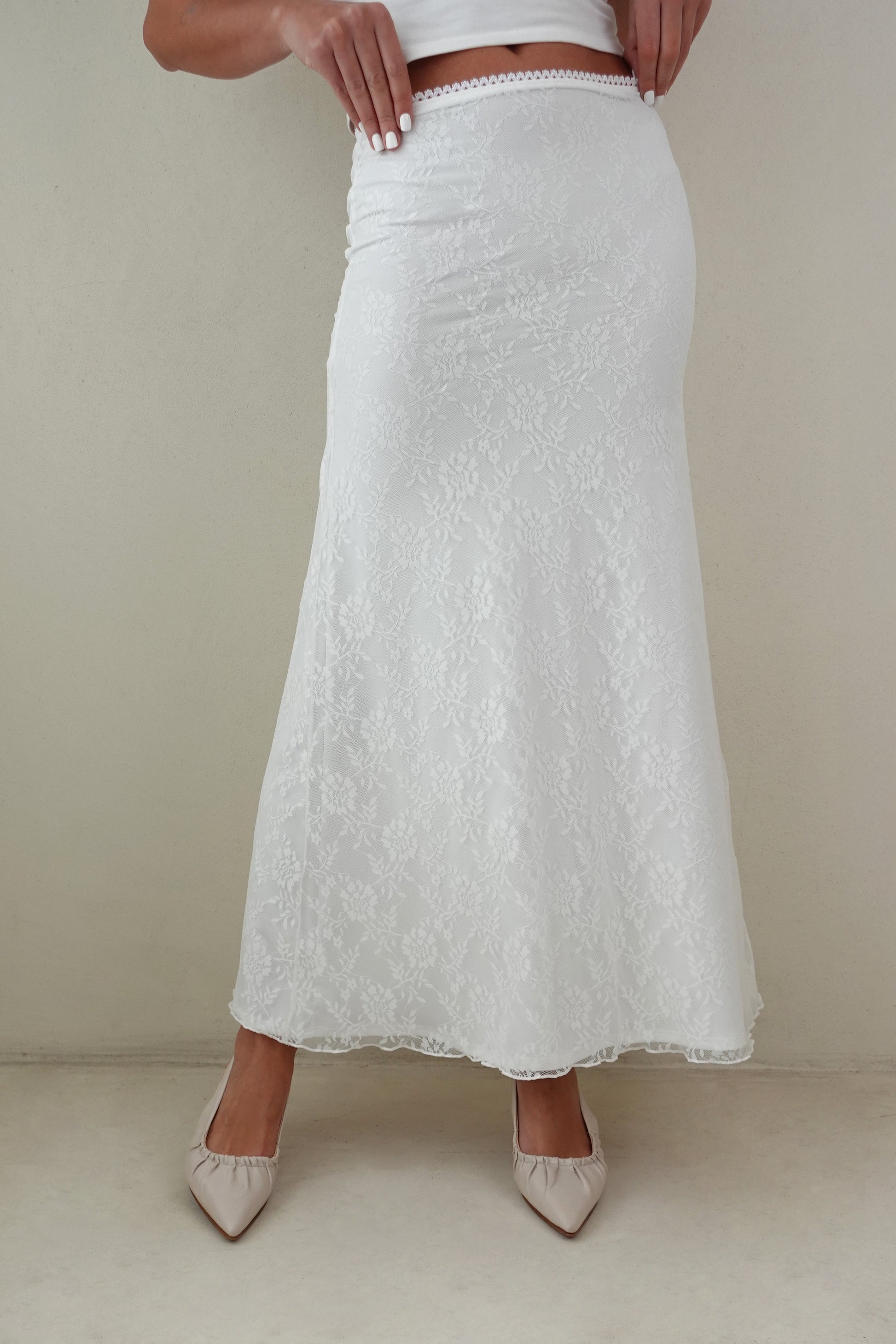 Falda midi encaje - Perla