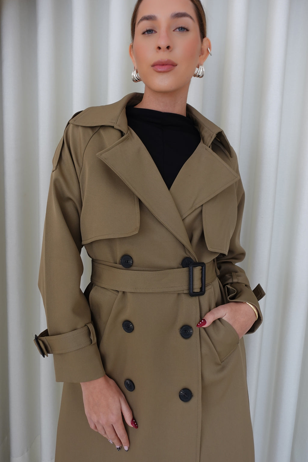 Gabardina clásica con cinturón - Beige