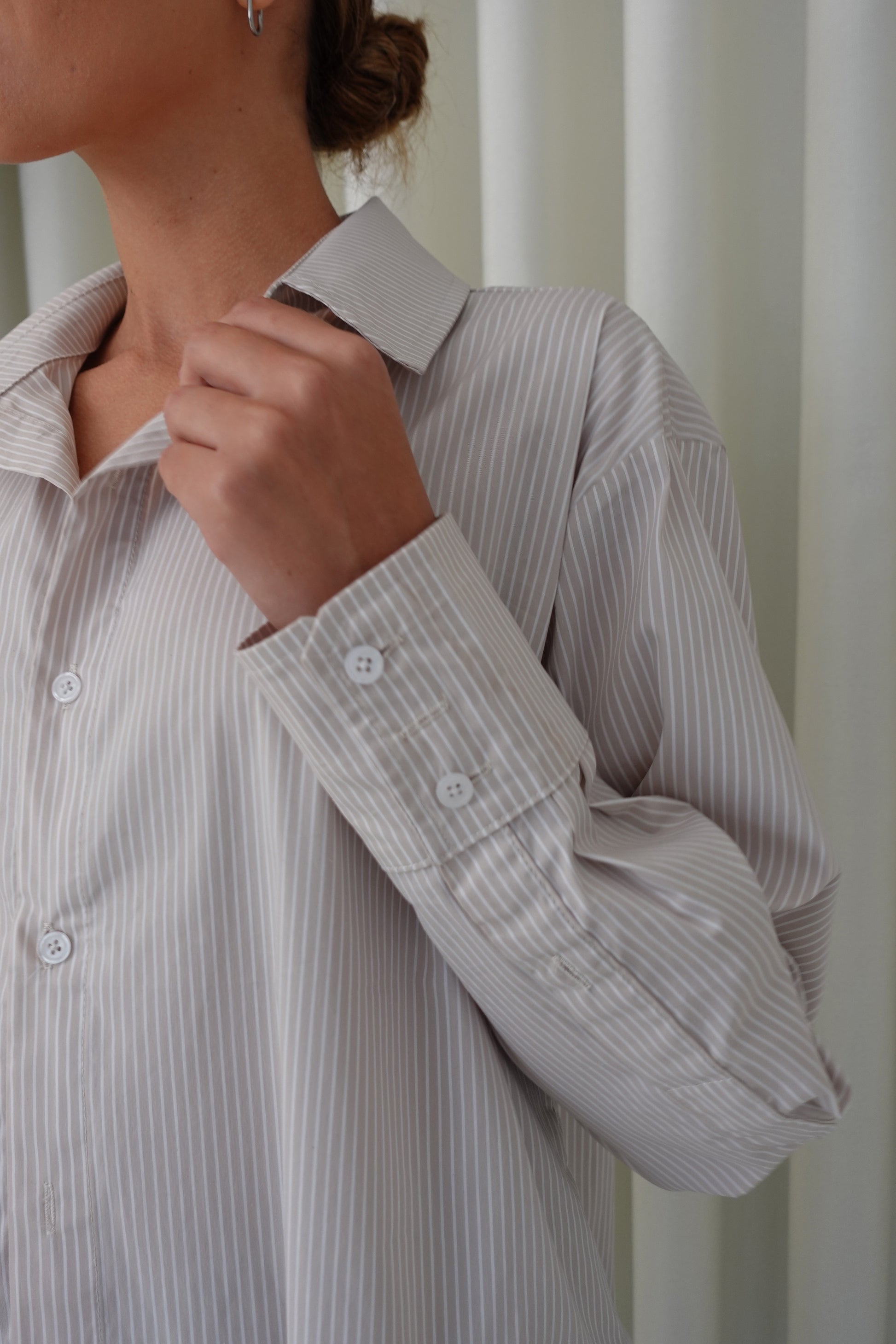 Camisa rayas algodón  - Beige