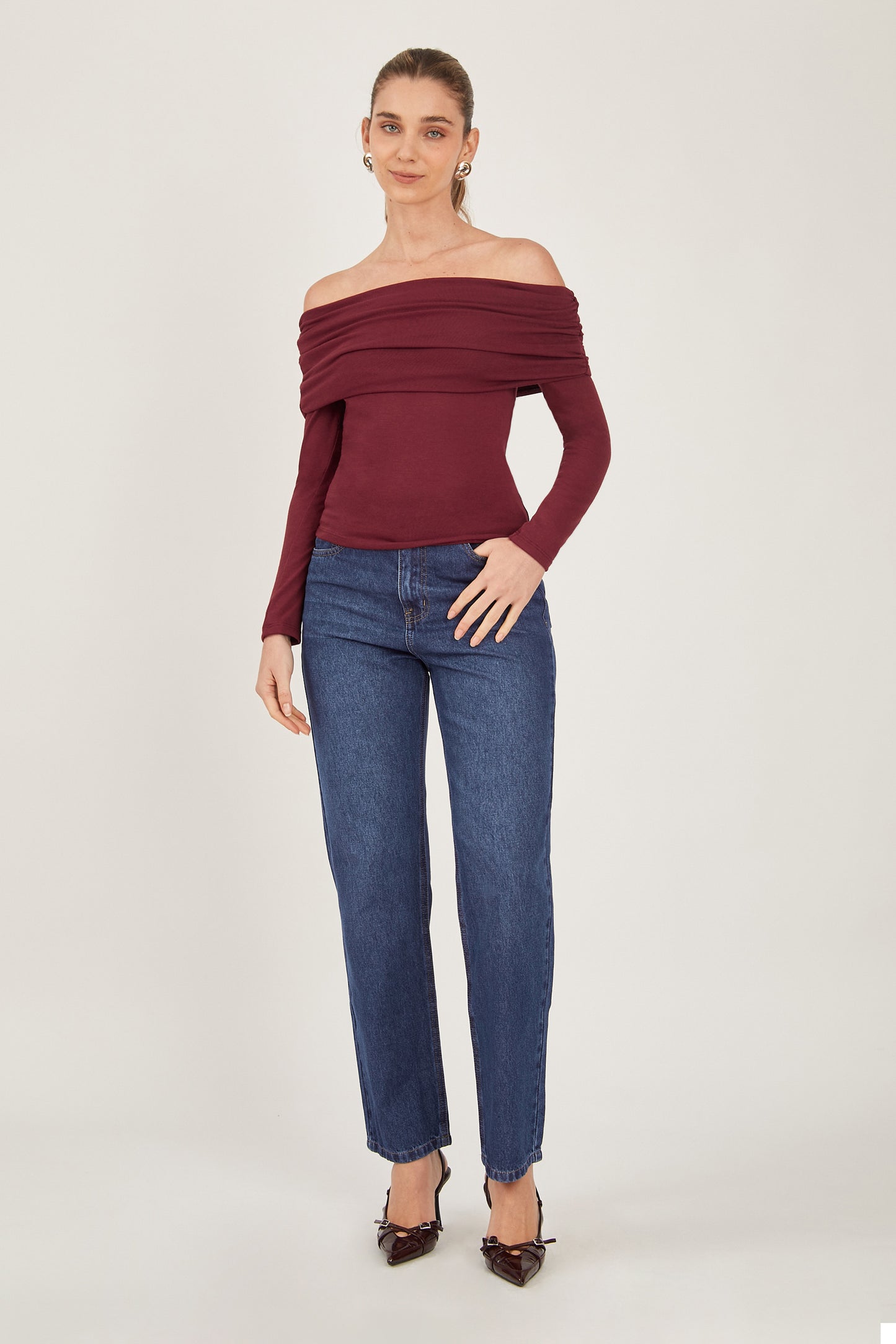 Top off shoulder drapeado - Vino