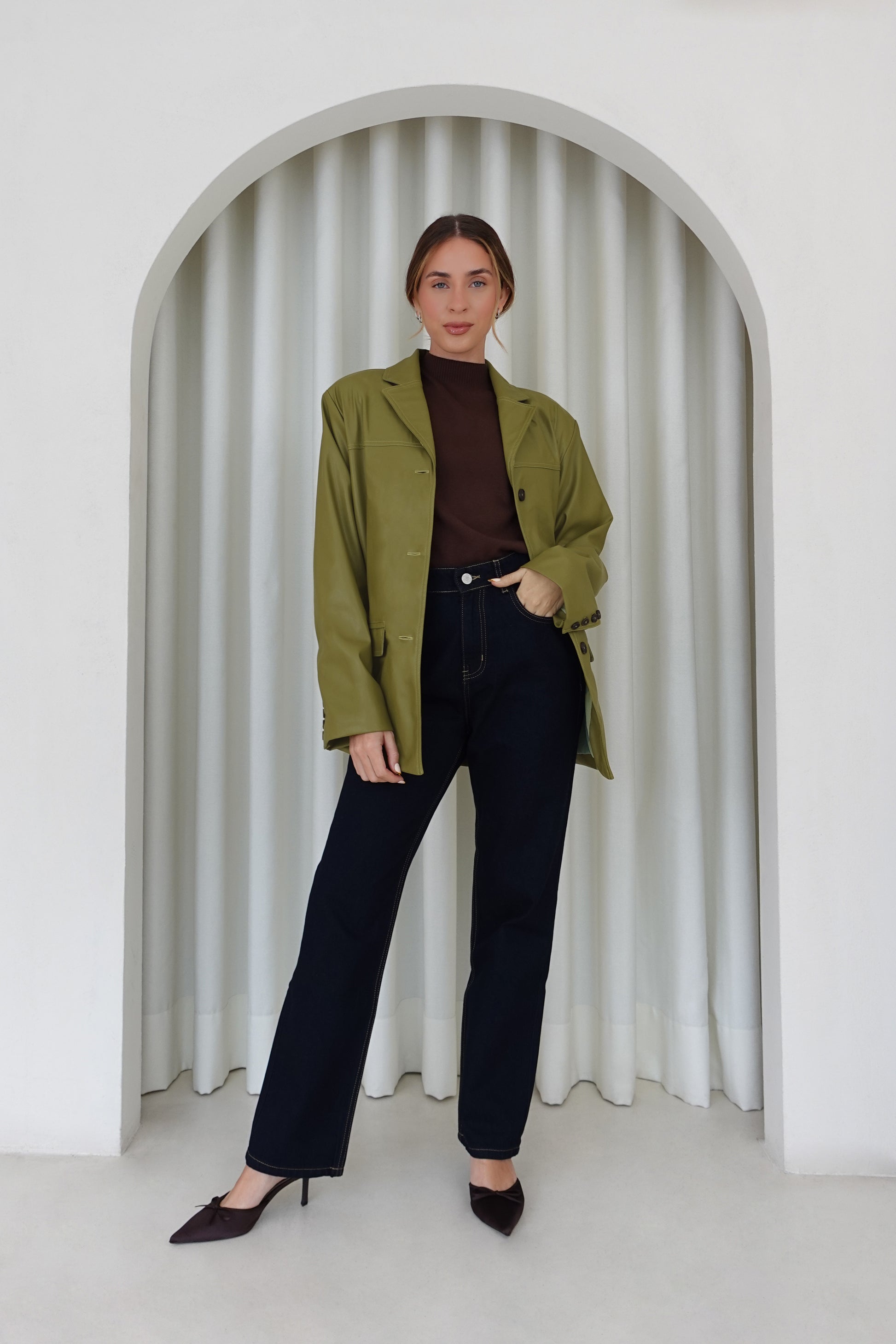 Blazer sastre cuerina - Verde olivo (PRE ORDEN)