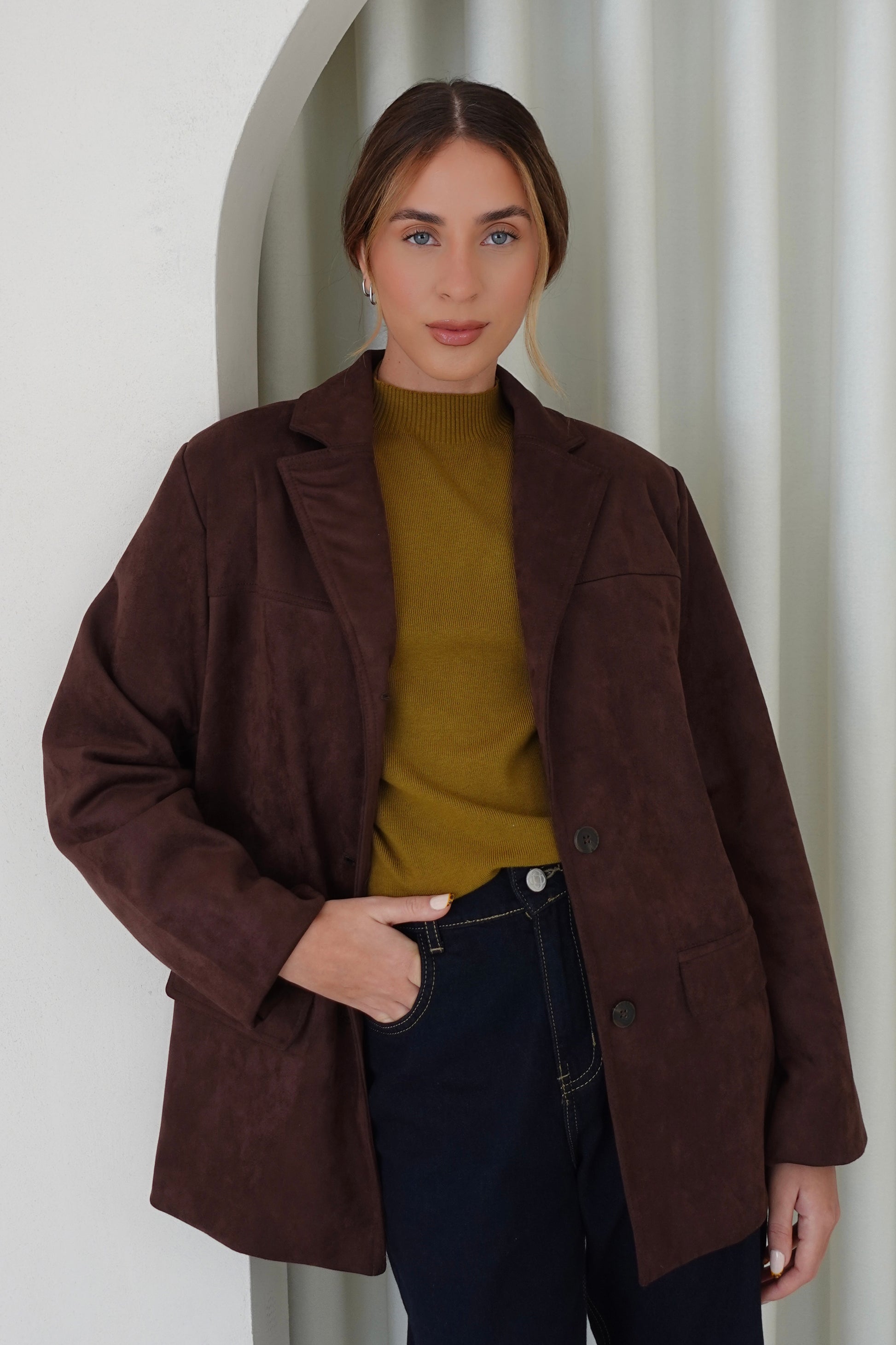 Blazer de suede - Chocolate (PRE ORDEN)