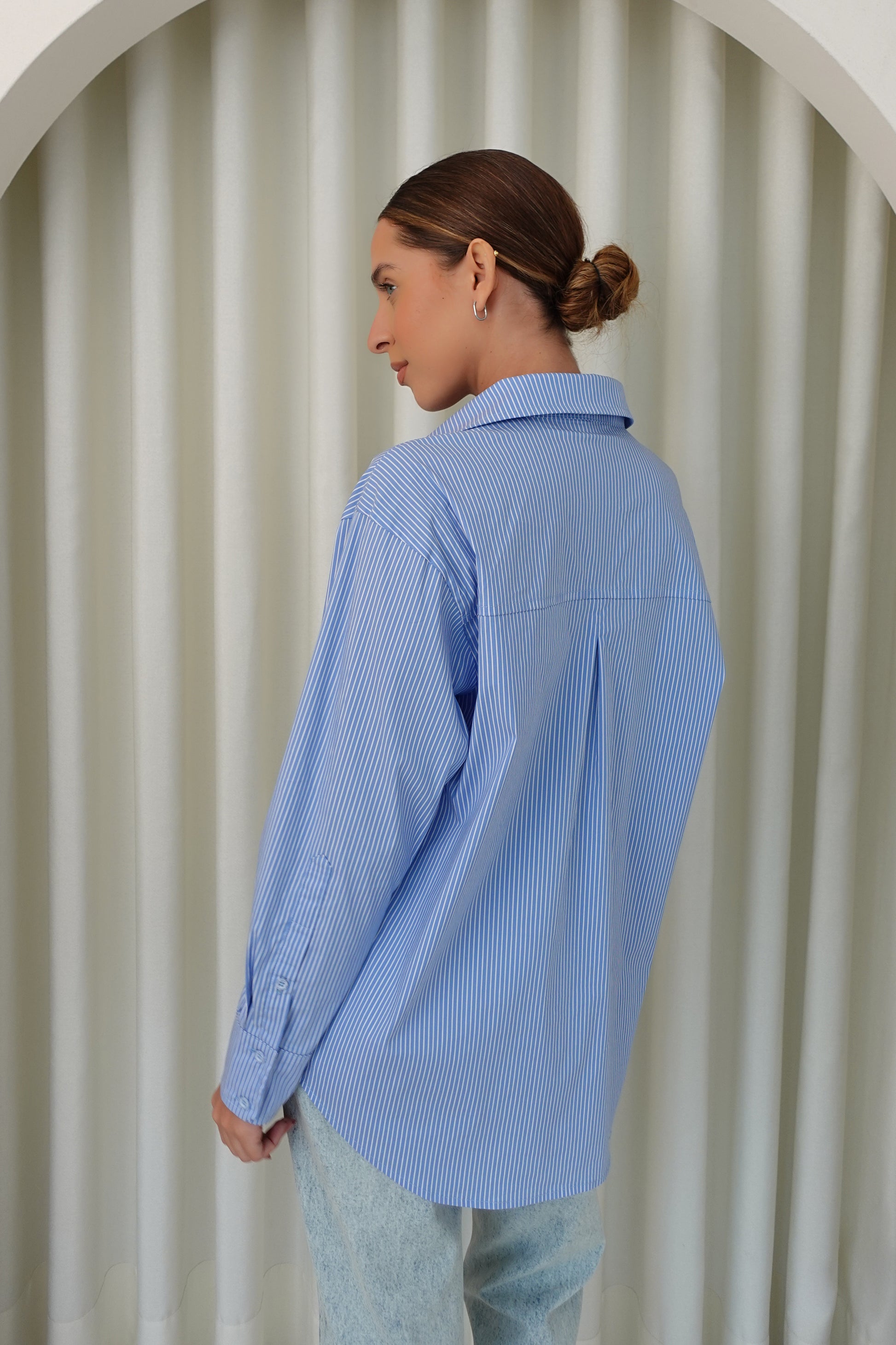 Camisa rayas algodón  - Celeste