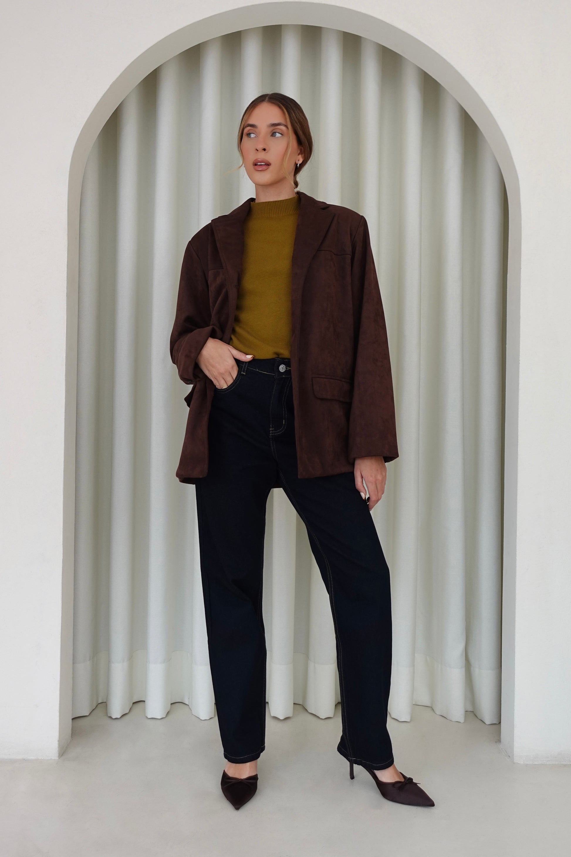 Blazer de suede - Chocolate (PRE ORDEN)